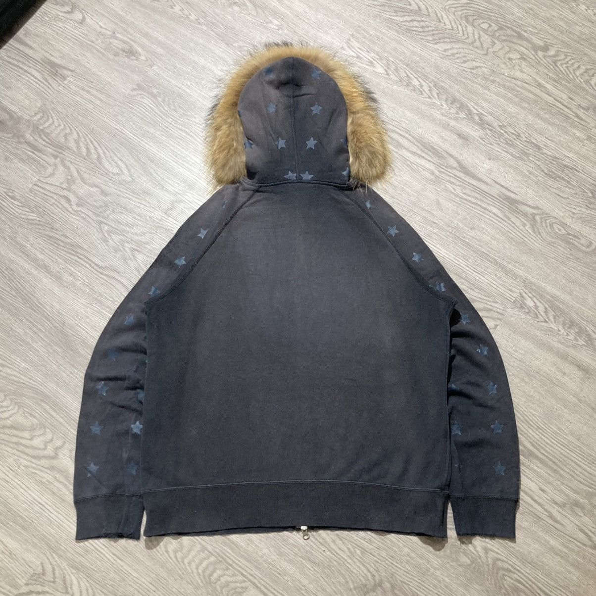 Japanese Brand Vintage Trashed Xlarge Stars Logo Fur Ziphoodie Y2k Black Size US XL / EU 56 / 4 - 10 Thumbnail