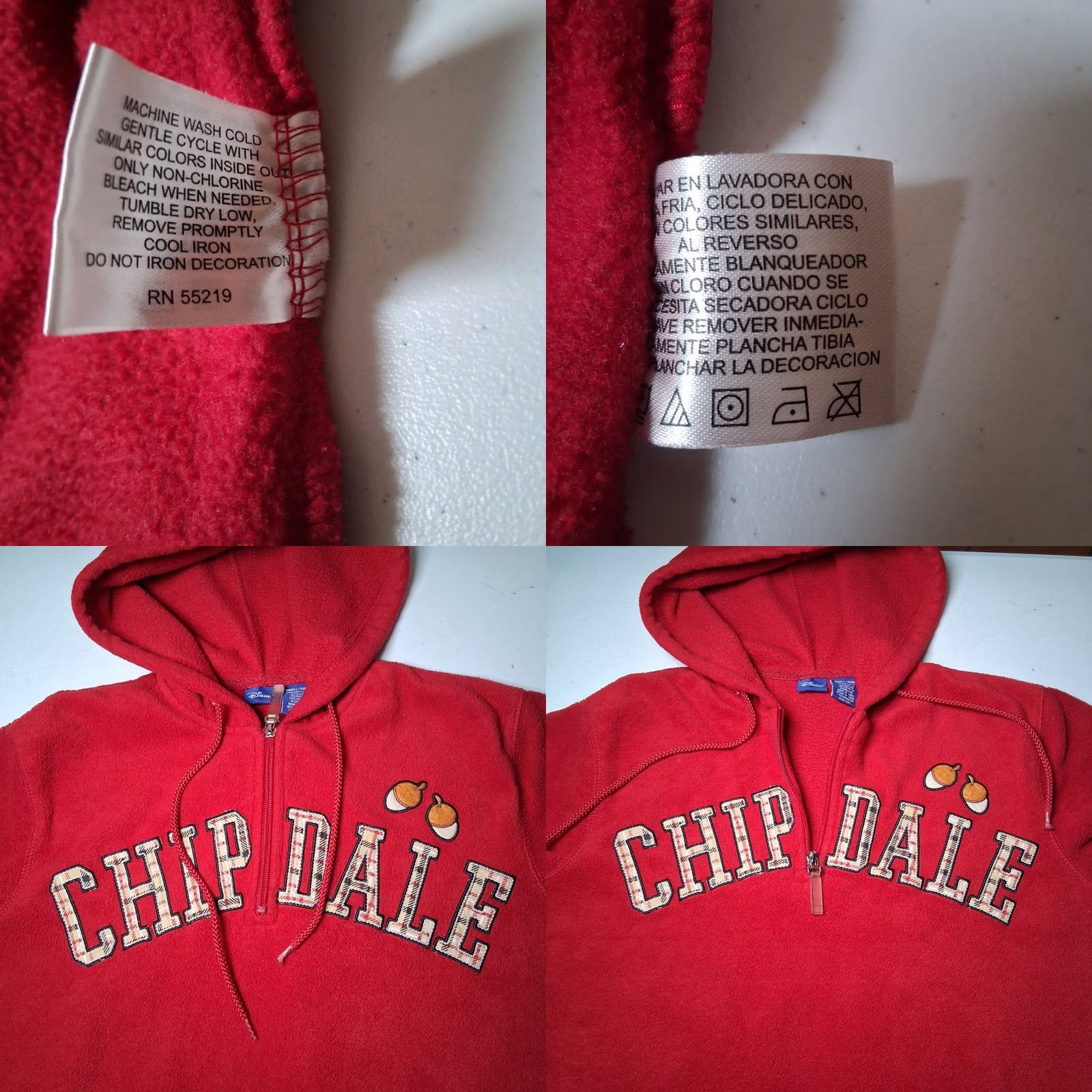 Vintage VINTAGE Disney Chip N Dale Fleece Hooded Sweatshirt Small Red Character Hoodie Women S Hoodie Size S / US 4 / IT 40 - 8 Thumbnail