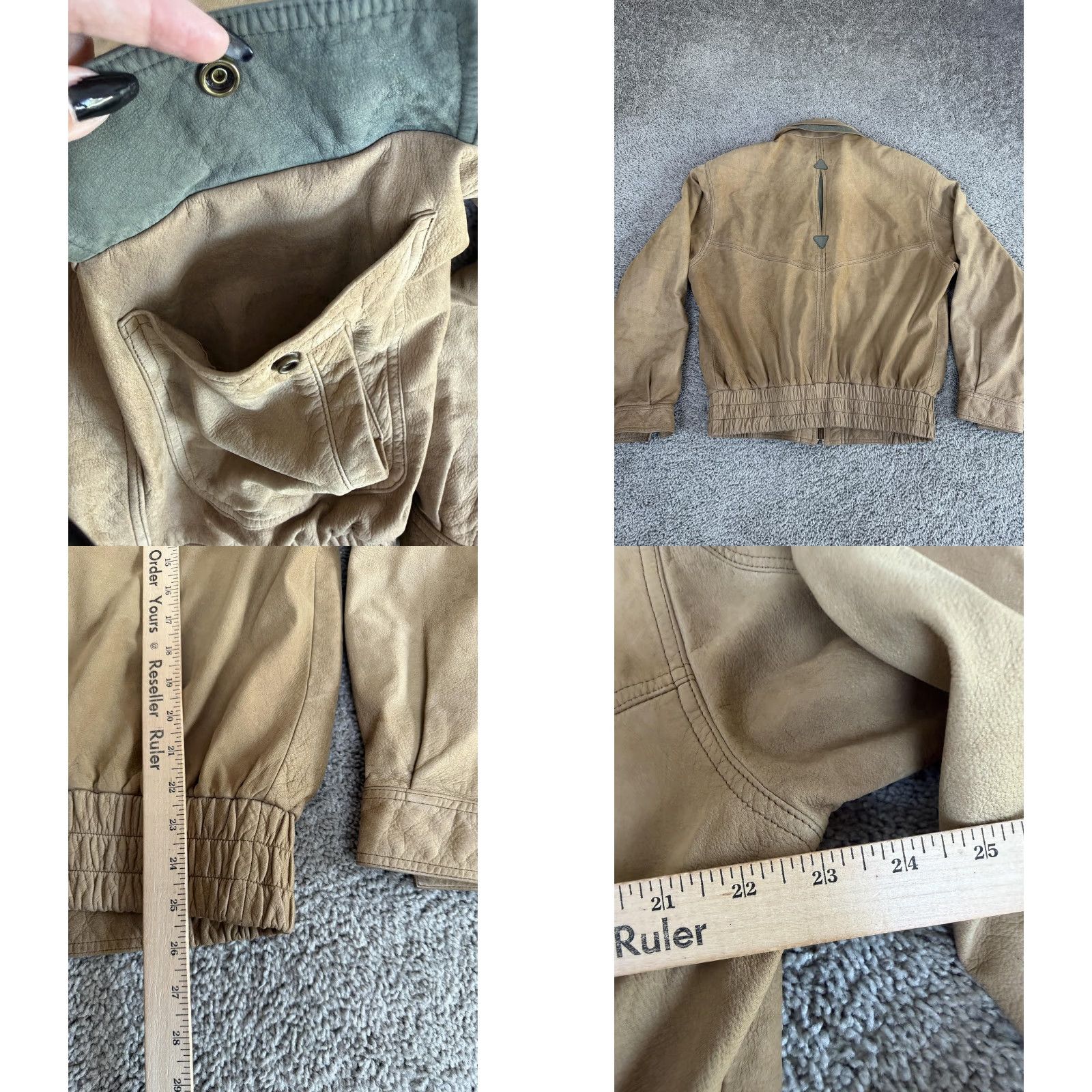 Scully Jacket Mens Medium Beige Leather Bomber Full Zip Multi Pocket Casual