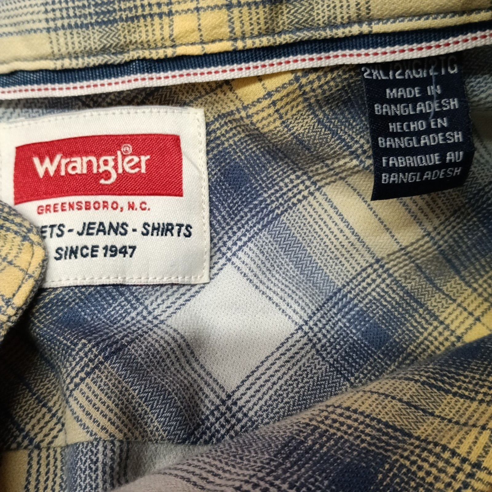 Wrangler Wrangler Cowboy Wash Shirt Men's Size 2XL Blue Yellow Plaid Size US XXL / EU 58 / 5 - 4 Thumbnail