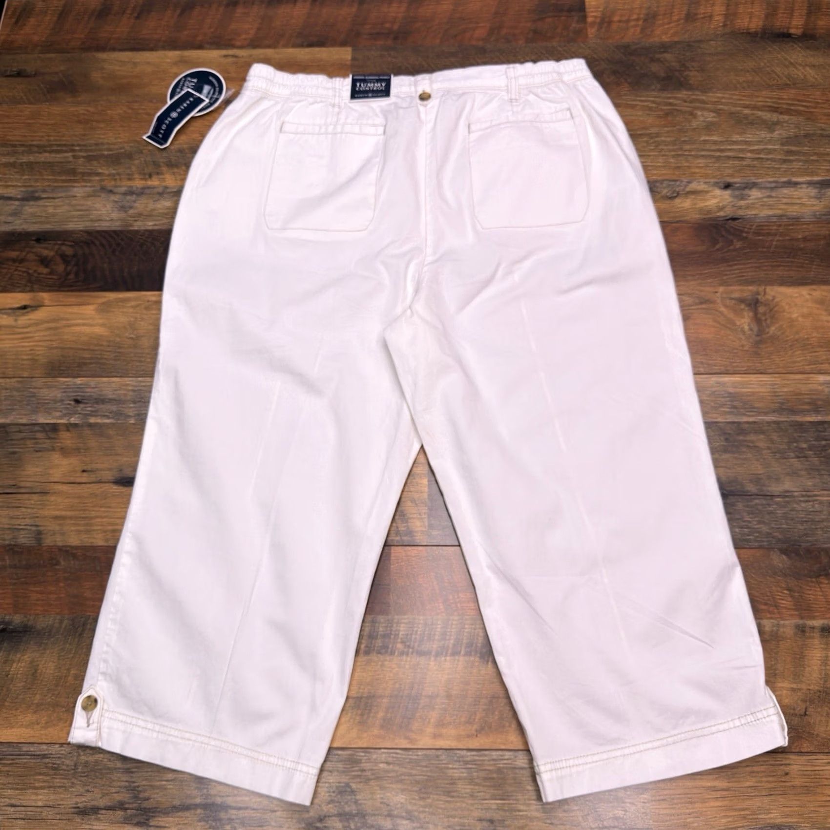 Vintage Karen Scott Capri Pants Womens 14 White High Rise Stretch Twill Straight Leg Jeans? (Note: "Jeans" not in original; keep as Pants) Size 36" / US 14 / IT 50 - 2 Thumbnail