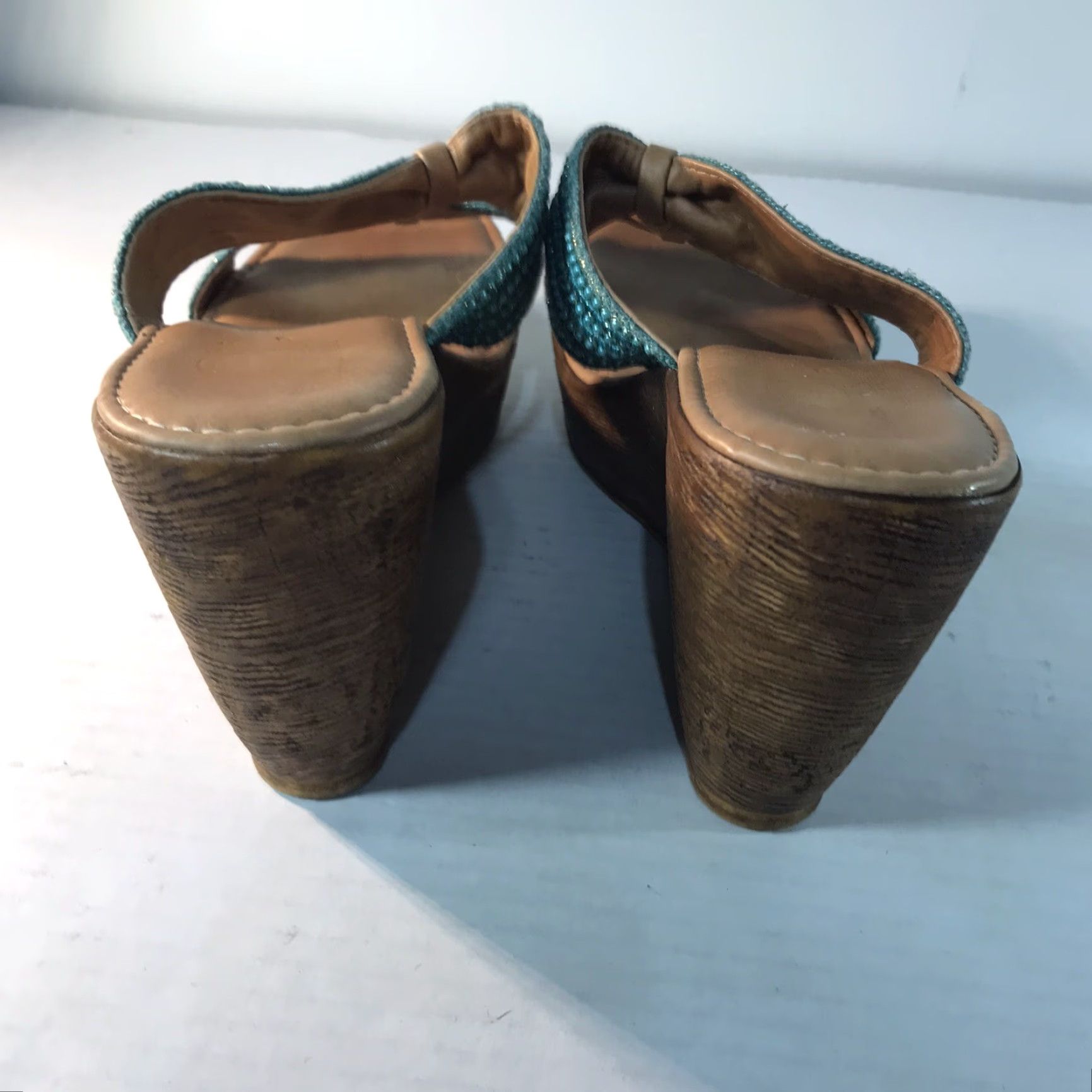 Vintage VINTAGE New Directions Wedges Shoes Women's Brown Turquoise Leather Beaded 4in Heel Italy Size US 9 / IT 39 - 5 Thumbnail