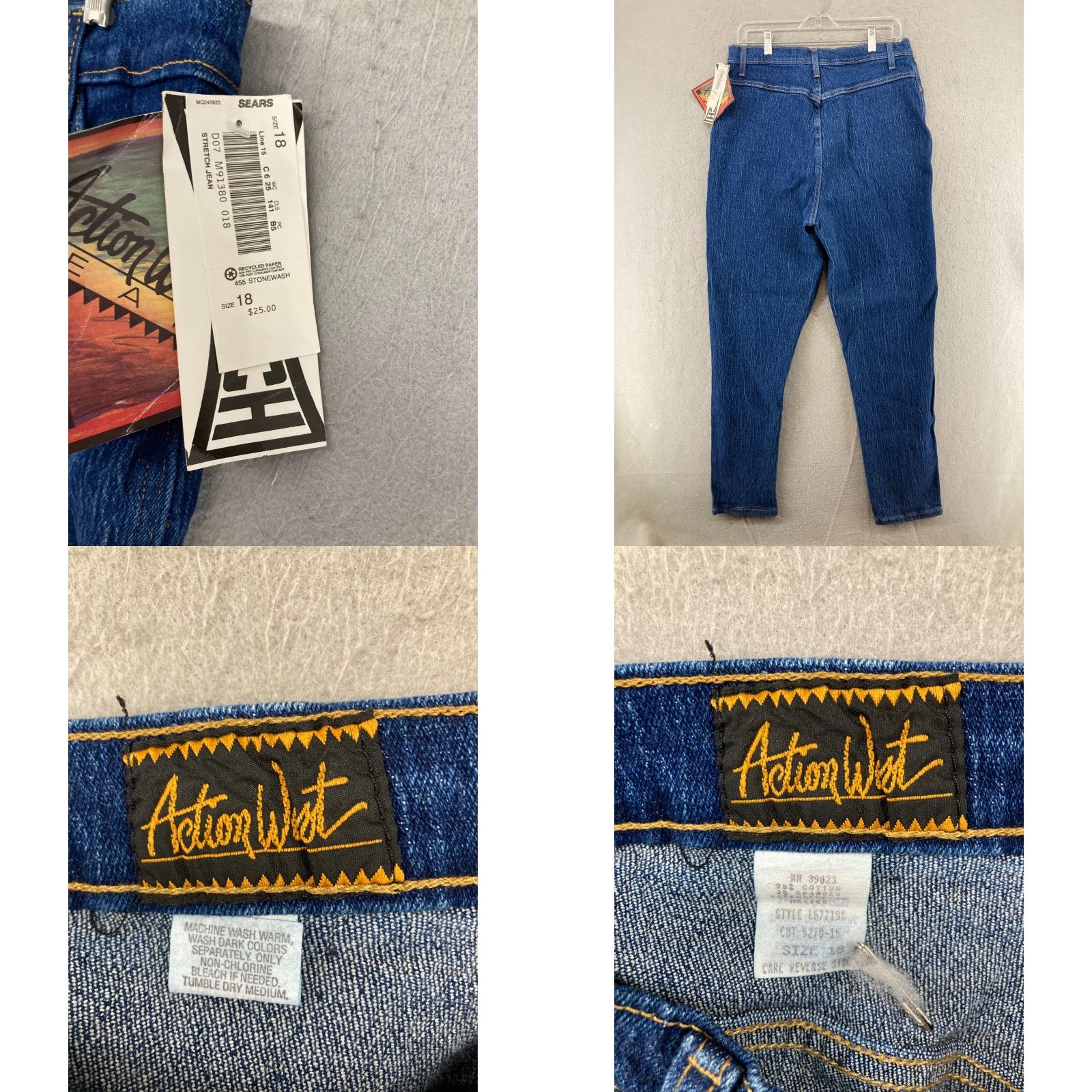 Vintage Action West High Rise Mom Jeans Womens 18 Stretch Denim Stone Wash Blue Size 40" / US 18 - 8 Thumbnail