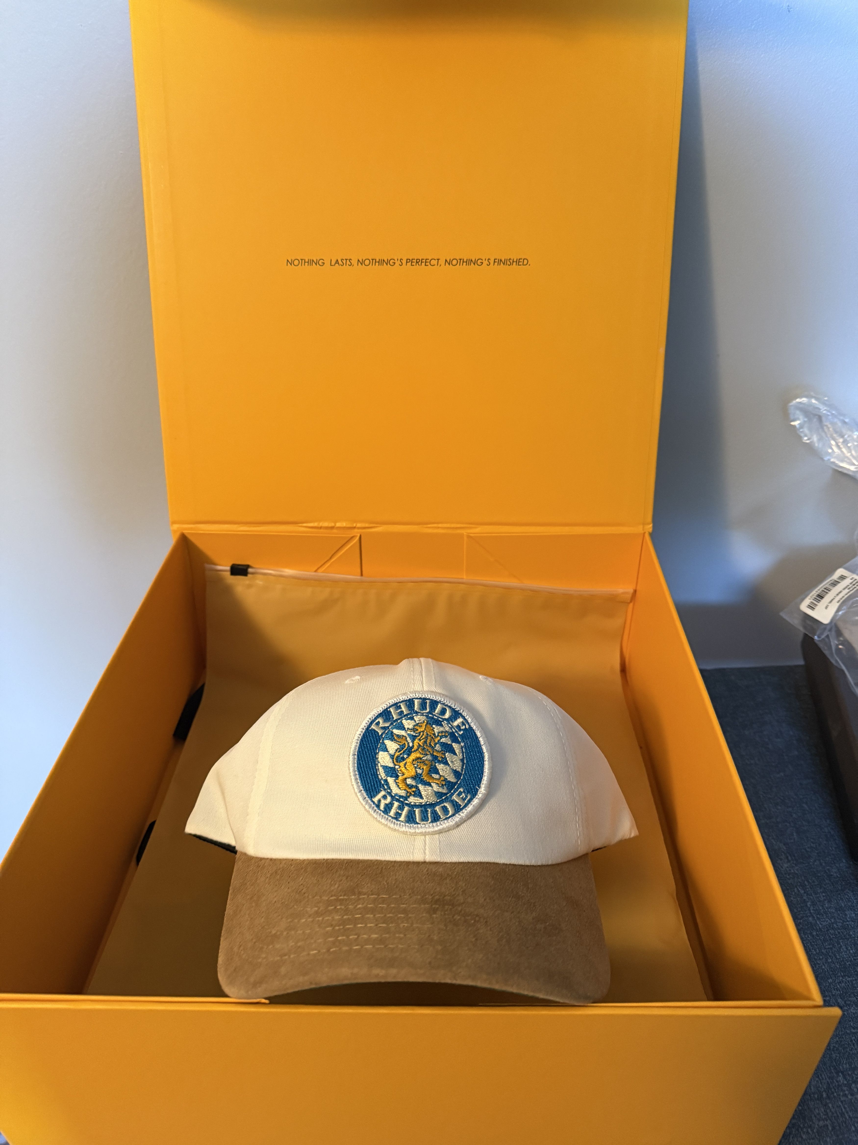 Rhude Rhude Suede Crest 6 Panel Cap - Creme/Tan Size ONE SIZE - 1 Thumbnail