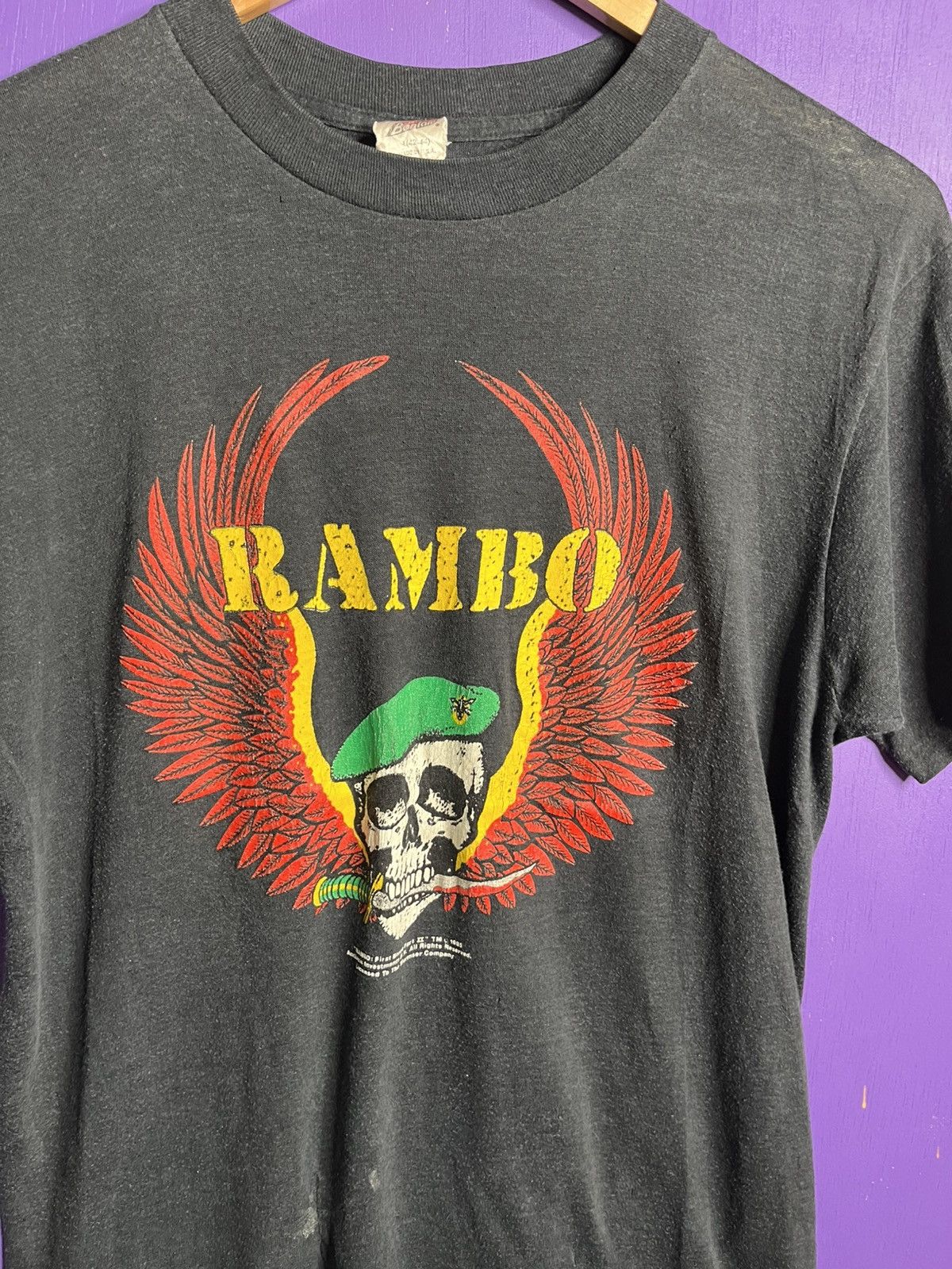 Vintage Vintage 1985 Rambo flying skull promo t-shirt Size US M / EU 48-50 / 2 - 3 Thumbnail