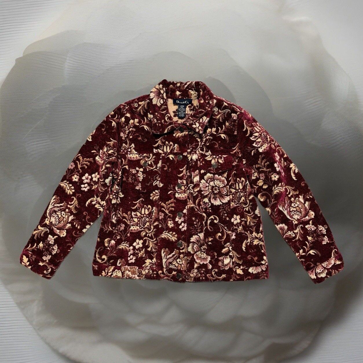 Denim & Co. Denim & Co Floral Brocade Womens Jacket Size Large 20x23 Red Size L / US 10 / IT 46 - 2 Thumbnail