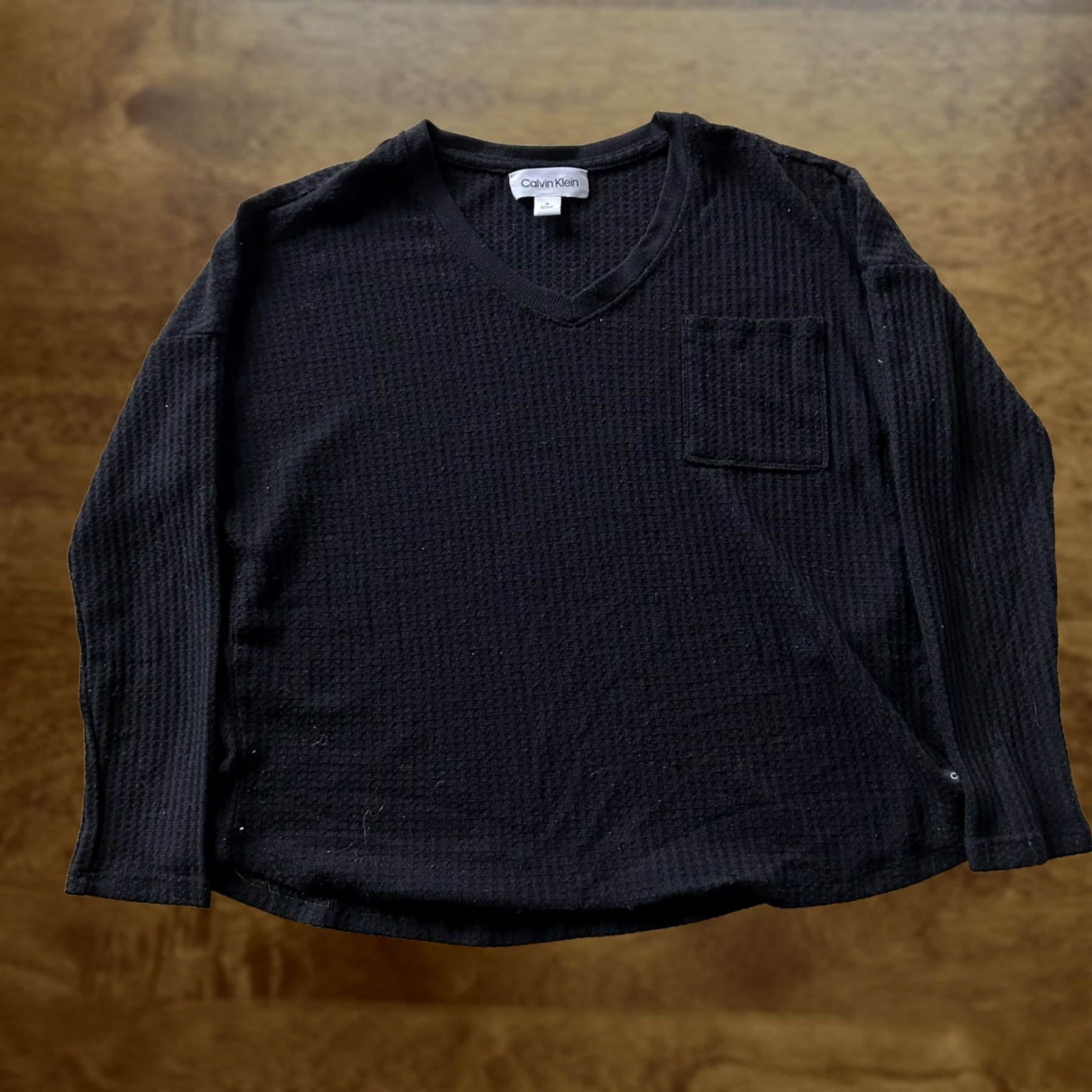 Calvin Klein Calvin Klein Shirt Womens M Black Waffle Knit V Neck Long Sleeve Top Casual Size M / US 6-8 / IT 42-44 - 1 Thumbnail