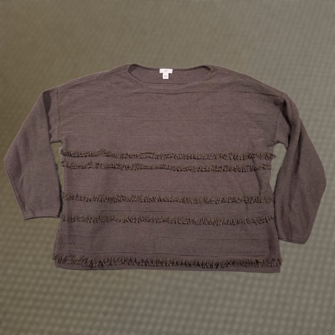 J. Jill J. Jill Sweater Womens Medium Brown Fringe Stripe Crewneck Pullover Knit Boho Size M / US 6-8 / IT 42-44 - 1 Thumbnail