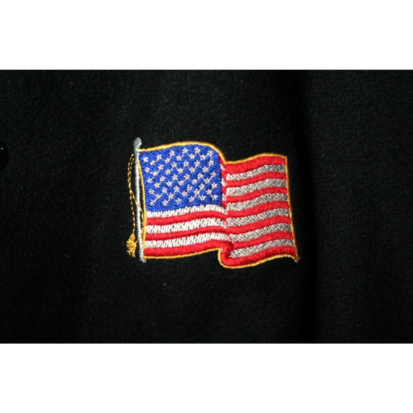 Vintage INTERSTATE Bomber Jacket Wool Blend Leather USA Flag Embroidered Sz M (Fits L) Mens Jacket Black Size US M / EU 48-50 / 2 - 7 Thumbnail