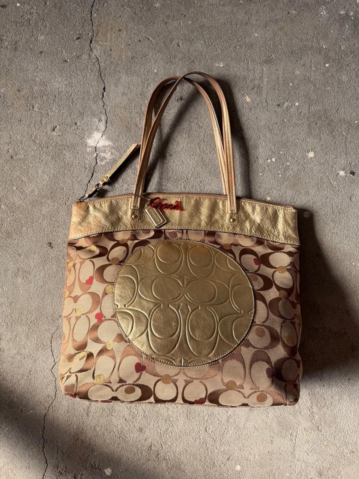 Coach Coach Signature Laura Secret Heart Tote Bag Beige/Gold Size ONE SIZE - 1 Thumbnail