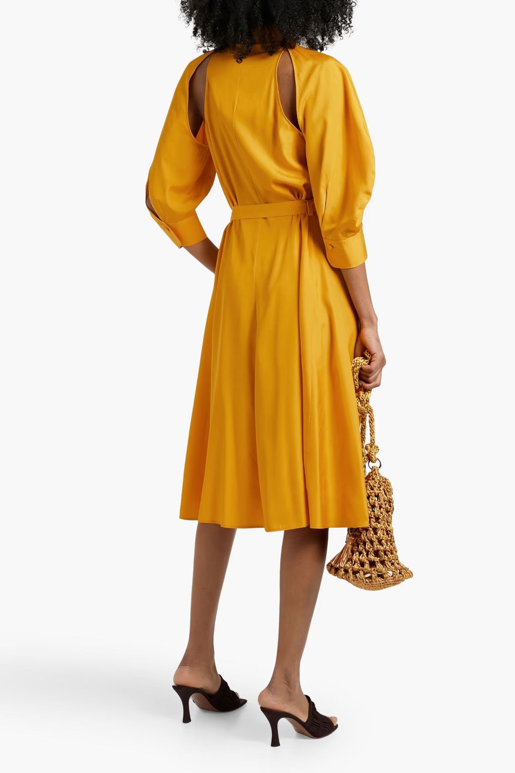 Chloe oc11z0525 Belted Cutout Silk Midi Shirt Dress in Saffron Size S / US 4 / IT 40 - 3 Thumbnail