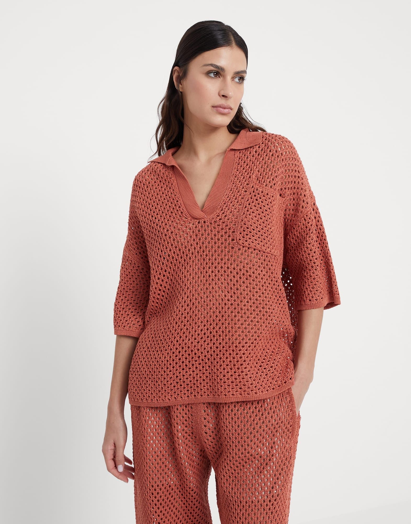 Brunello Cucinelli o1y0825 Polo Sweater in Rust Size M / US 6-8 / IT 42-44 - 1 Thumbnail