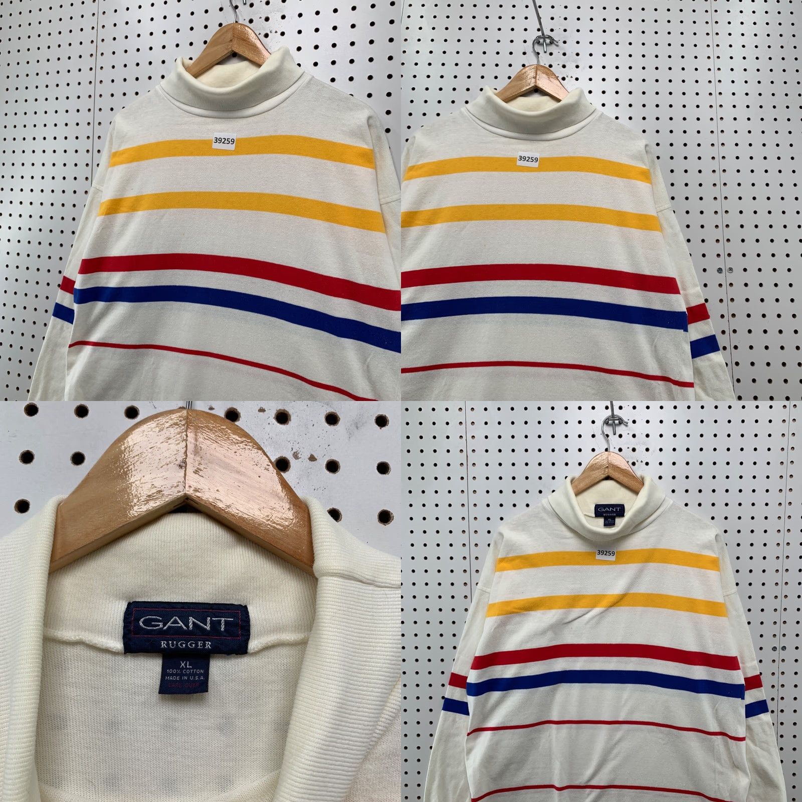 Gant VINTAGE 90s GANT Ruger Turtleneck Shirt Men XL Beige Striped Yellow Made USA Retro Fashion Size US XL / EU 56 / 4 - 8 Thumbnail