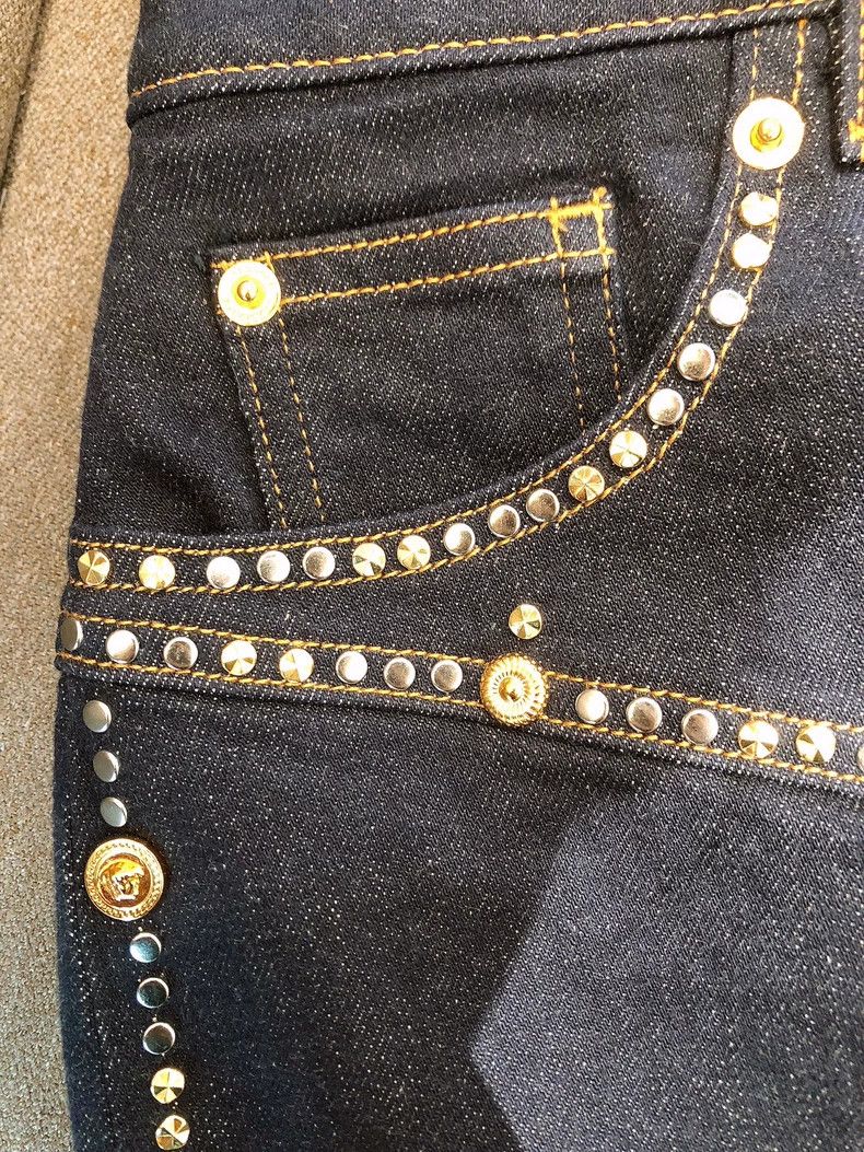 Versace Versace Willow stud button-down denim skirt short skirt Size 26" / US 2 / IT 38 - 4 Thumbnail