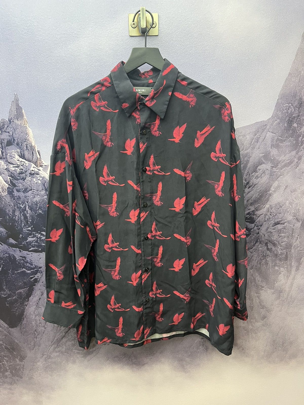 image of Amiri “Dove” Silk Button Up in Black, Men's (Size Small)