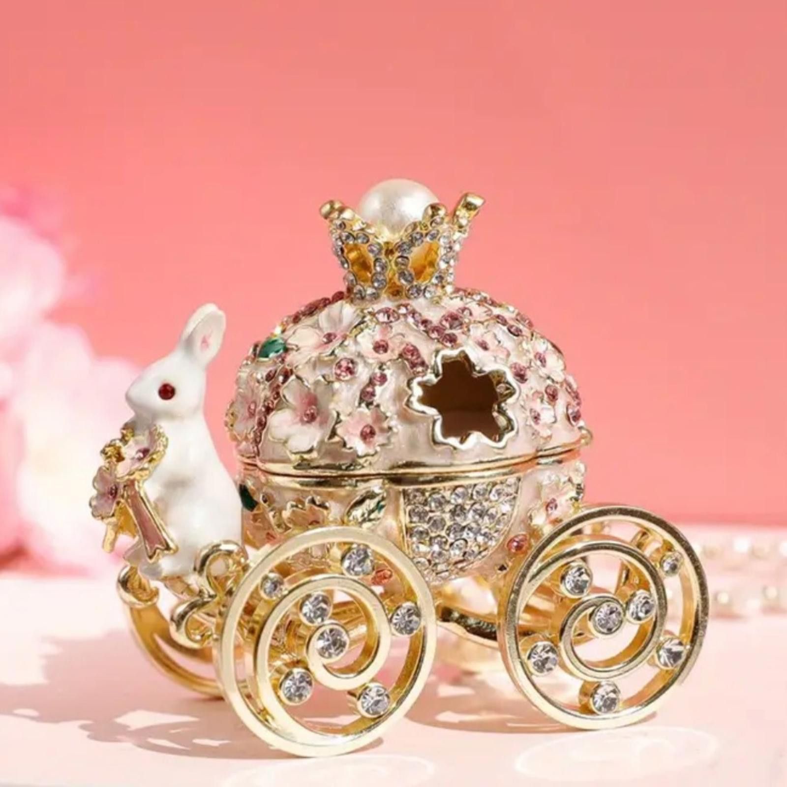 Designer Gold and Pink Carriage Trinket Box Crystal Encrusted Size ONE SIZE - 1 Thumbnail