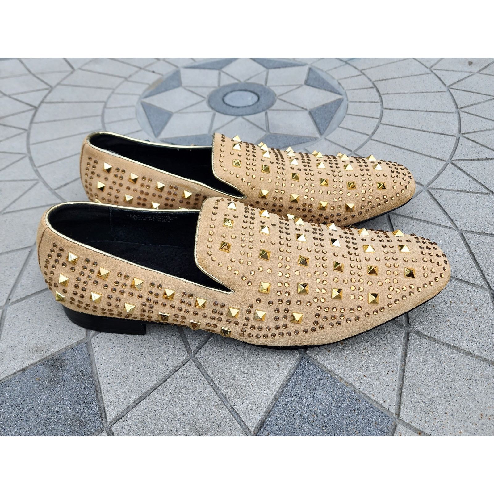 Designer Asher Green Tonal Crystal Studded Suede Smoking Loafer 14 Size US 14 / EU 47 - 3 Thumbnail