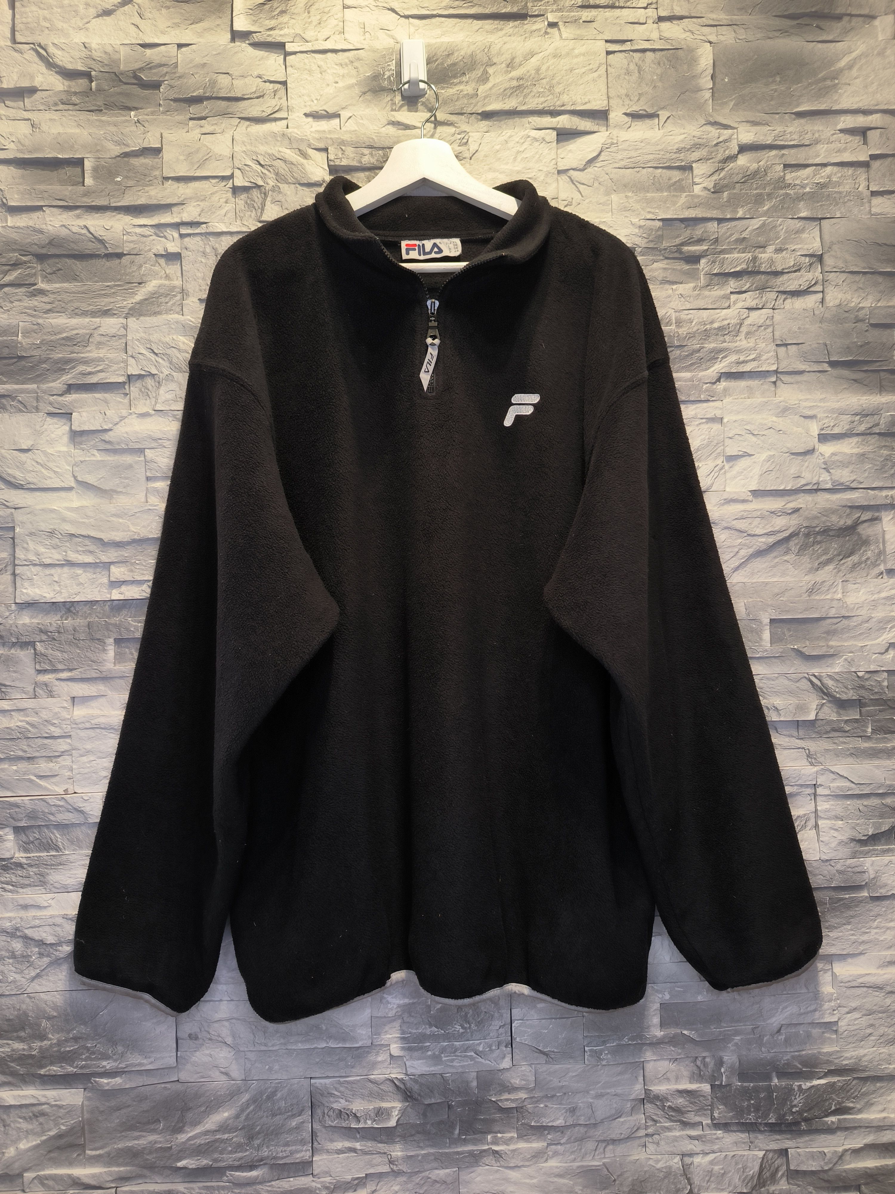 Fila × Vintage Vintage Fila Fleece Sweatshirt Black Big Logo Size US XL / EU 56 / 4 - 2 Thumbnail