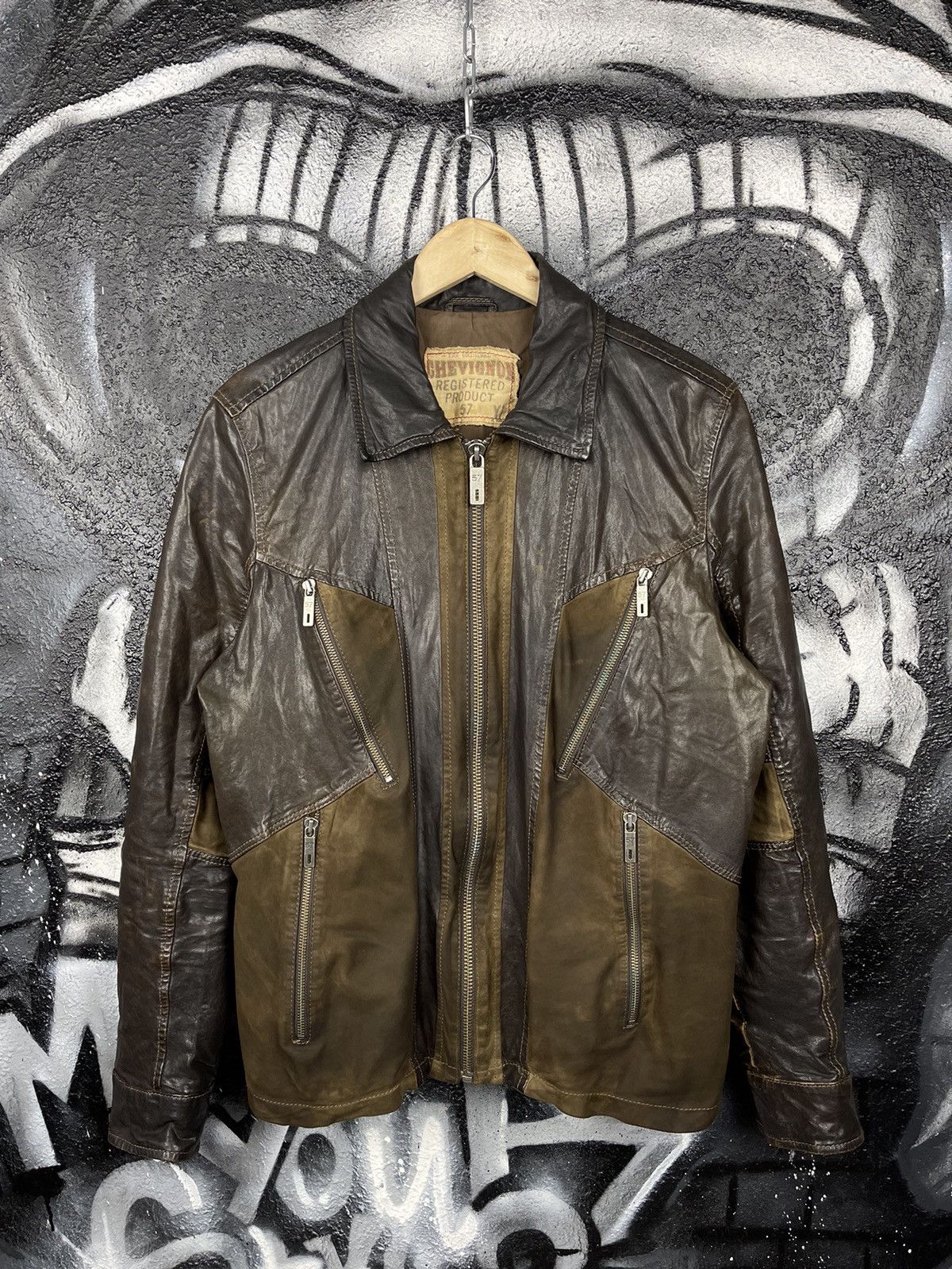 Chevignon Chevignon Registered Product 57 Vintage Brown Full Zip Sheepskin Leather Jacket Size US XL / EU 56 / 4 - 4 Thumbnail