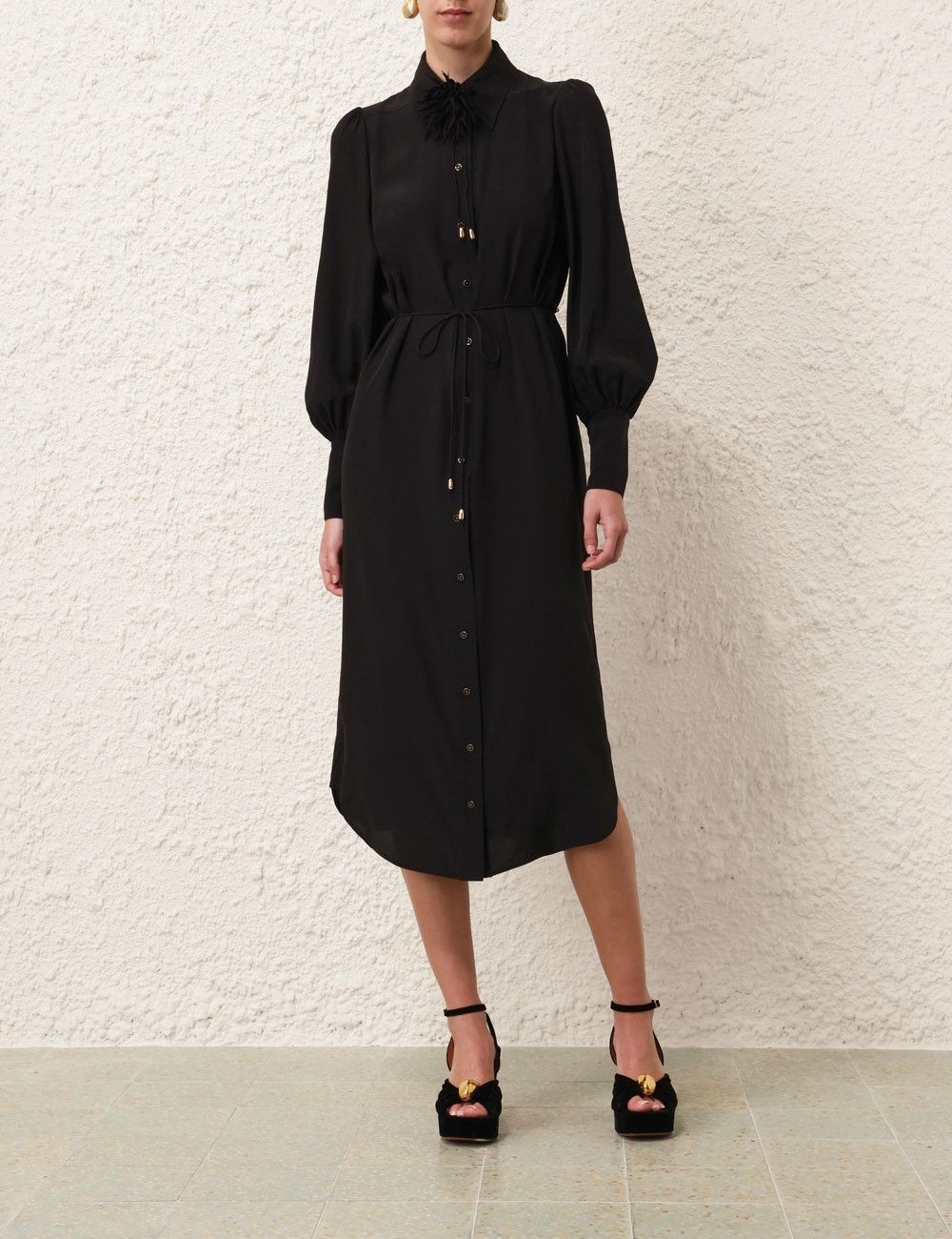 Zimmermann oc11z0825 Shirt Midi Dress in Black Size L / US 10 / IT 46 - 2 Thumbnail