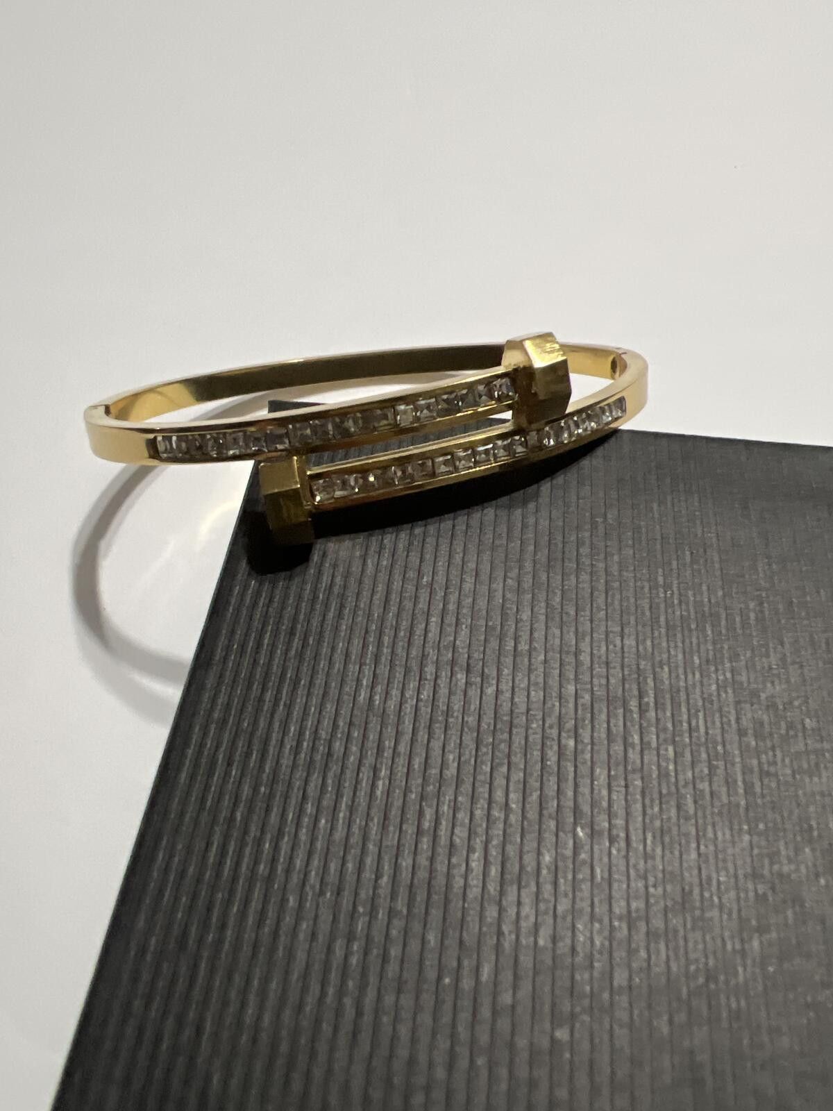 Unknown London Elegant 18k Gold plated SS Nail Bracelet with CZ Detailing Size ONE SIZE - 4 Thumbnail