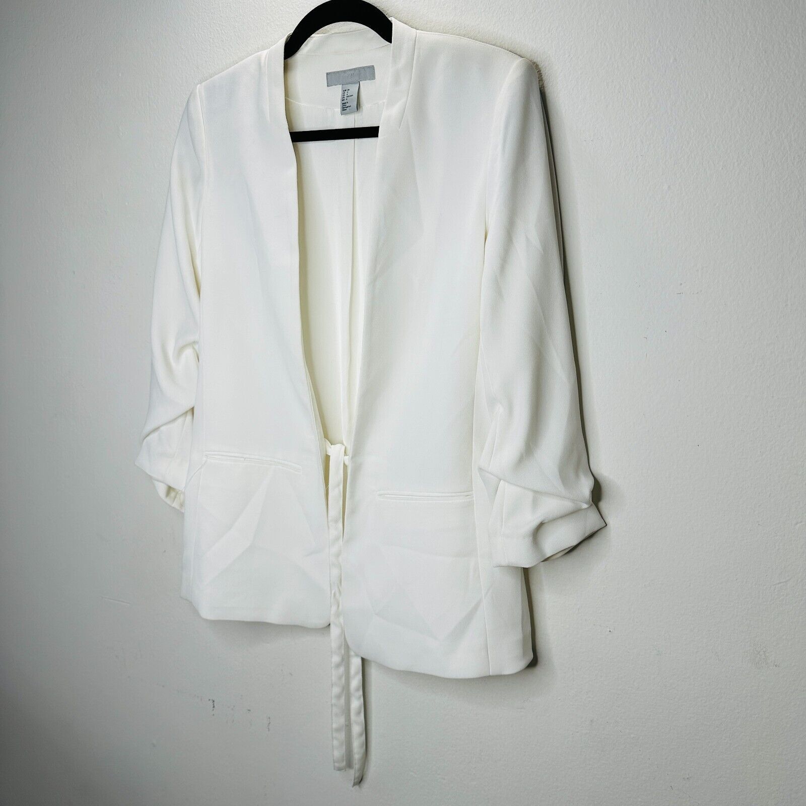 H&M H&M Cream Blazer Jacket Hook & Eye Front 3/4 Ruched Sleeve 4 Size S / US 4 / IT 40 - 3 Thumbnail