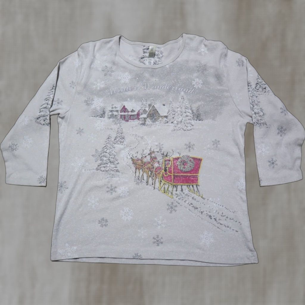 Vintage Unbranded Shirt Mens XL White Christmas Glitter Crewneck Lightweight Sweatshirt Winter Wonderland Santa Claus Pullover Size US XL / EU 56 / 4 - 1 Thumbnail