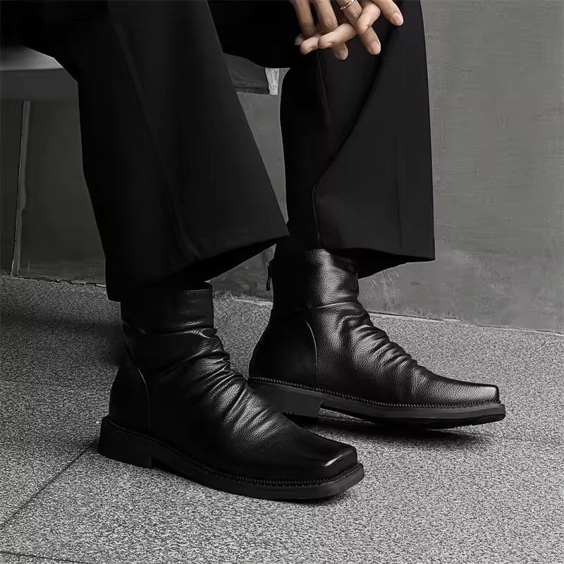 Japanese Brand Black Split Leather Square Toe Side-Zip Boots Size US 10.5 / EU 43-44 - 6 Thumbnail