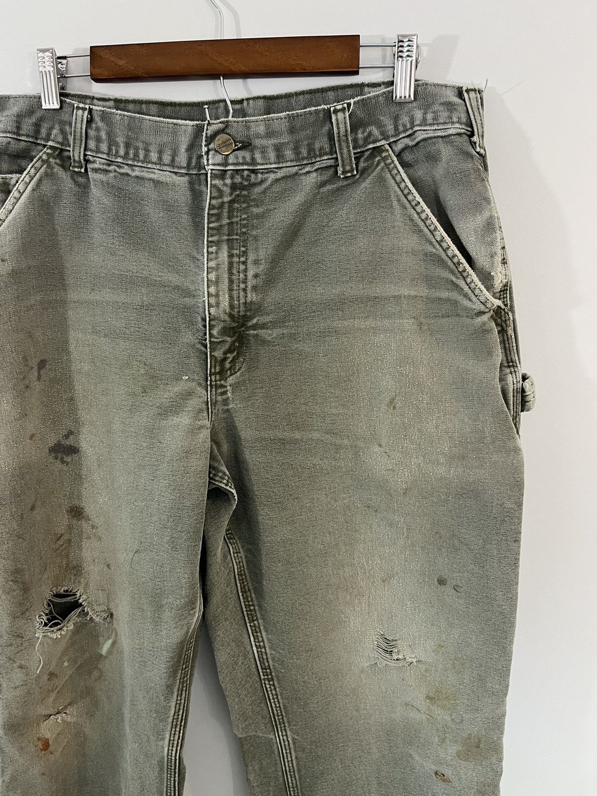 Carhartt Sun Faded Thrashed Carhartt Olive Work Pants Size US 36 / EU 52 - 3 Thumbnail