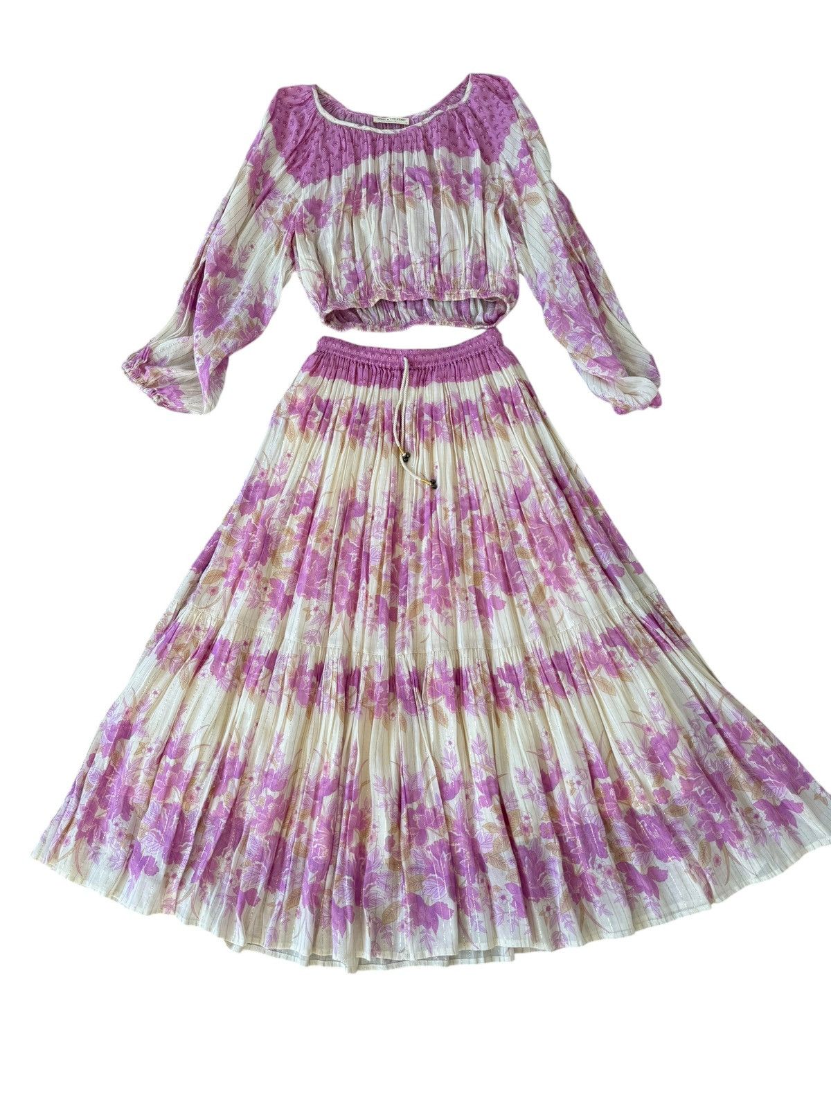 Spell SPELL & GYPSY Set Pink Skirt Blouse LEI MAXI White Floral XS Size 27" / US 4 / IT 40 - 2 Thumbnail