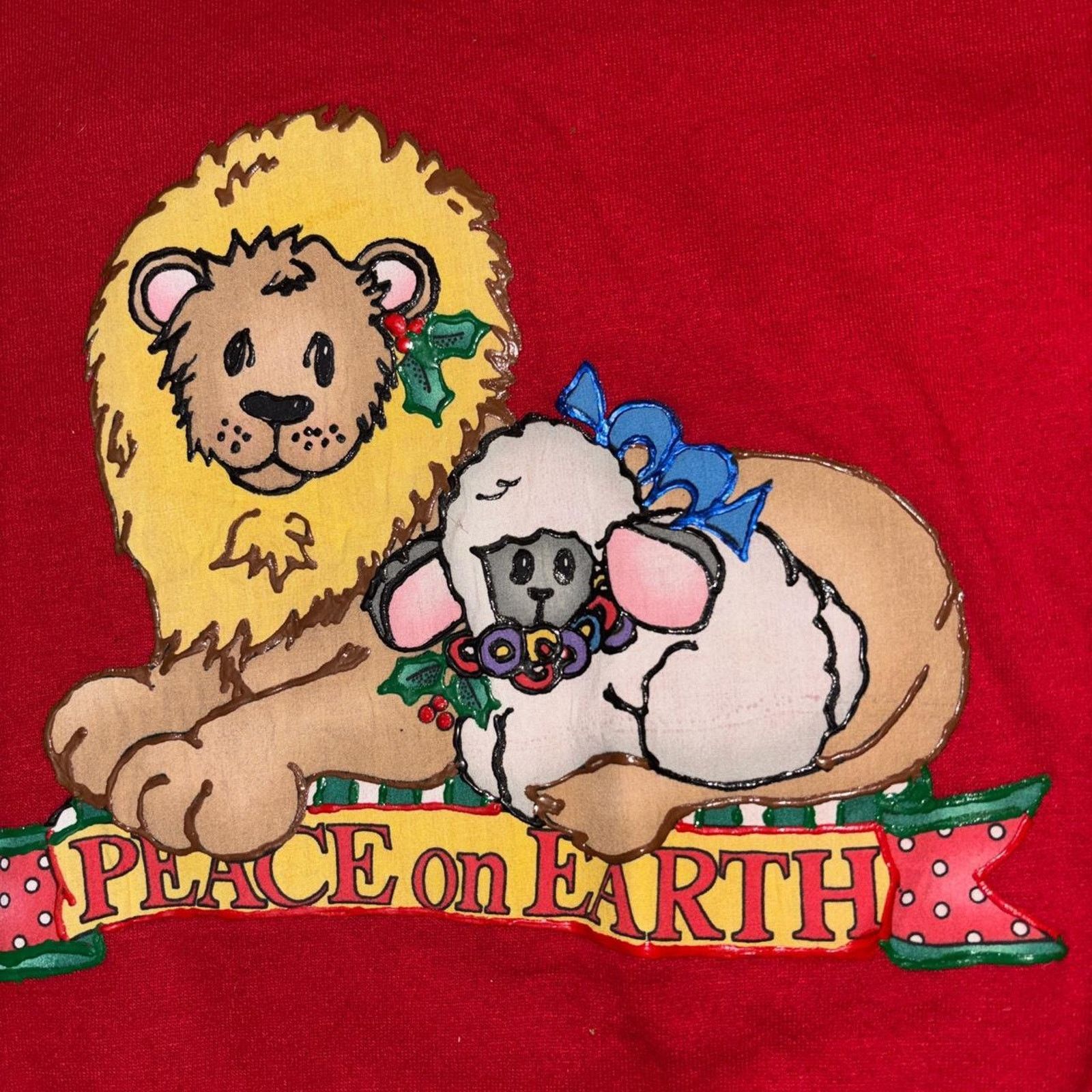 Jerzees Red Christmas Puff ‘Peace on Earth’ Graphic Crewneck Size XS / US 0-2 / IT 36-38 - 4 Thumbnail