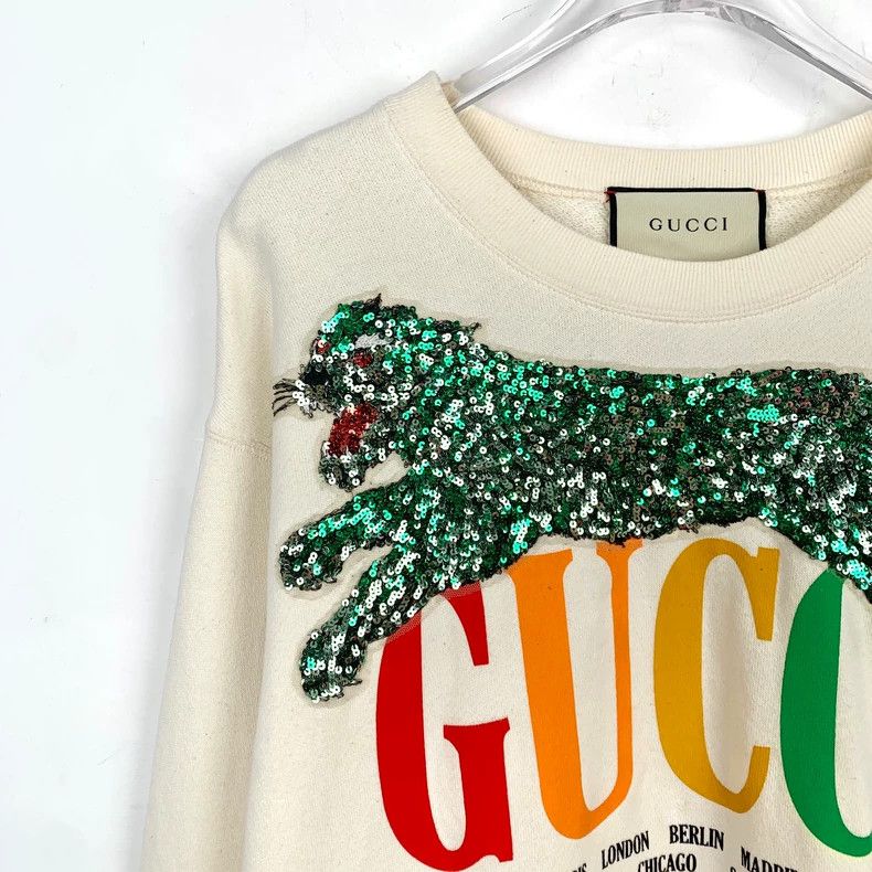 Gucci Gucci Beige logo sequin round-neck cotton long-sleeved swea Size US XS / EU 42 / 0 - 3 Thumbnail
