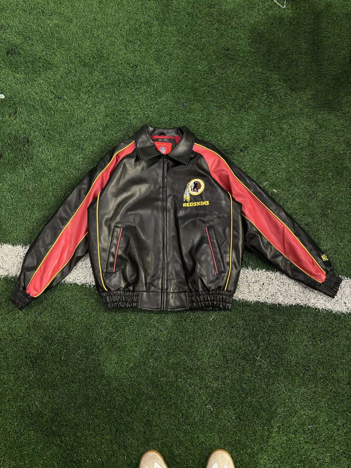 image of Nfl Redskin Leather Jacket in Black, Men's (Size Medium)