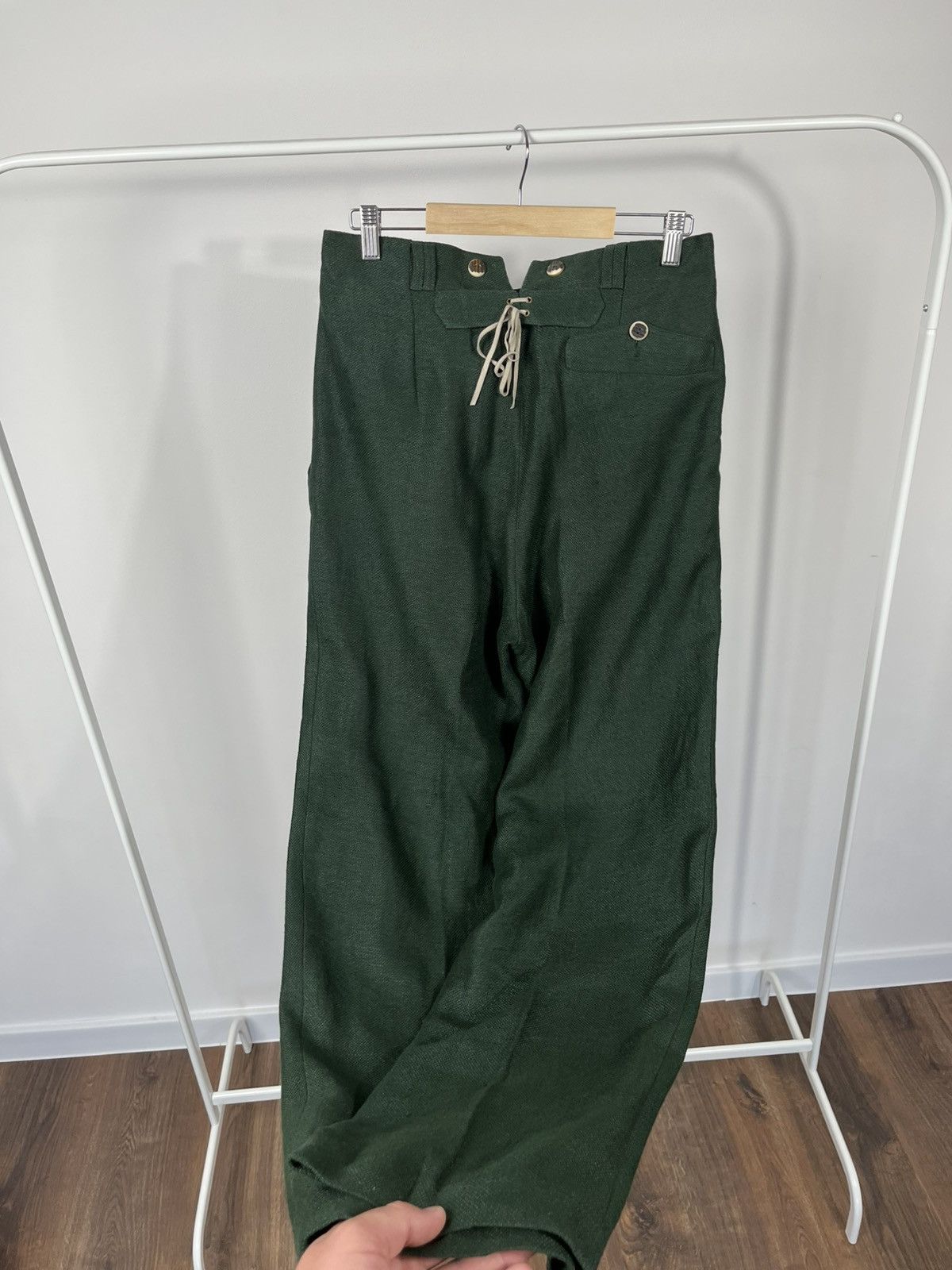 Vintage Amann Austria Green Linen Trousers High Waist Tyrolean Pants Size US 30 / EU 46 - 7 Thumbnail