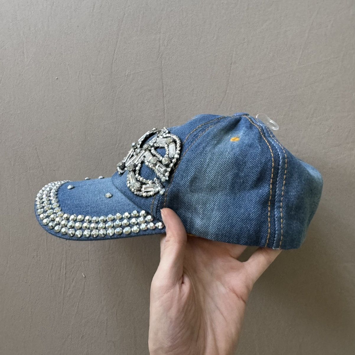 Other Grunge Y2K Bedazzled “Love” Rhinestone Denim Baseball Cap Size ONE SIZE - 7 Thumbnail