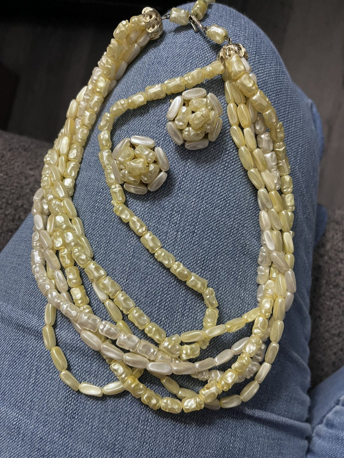 Other Vtg 50s Hong Kong Lucite Baroque Pearl 6 Strand Necklace Set Size ONE SIZE - 1 Thumbnail