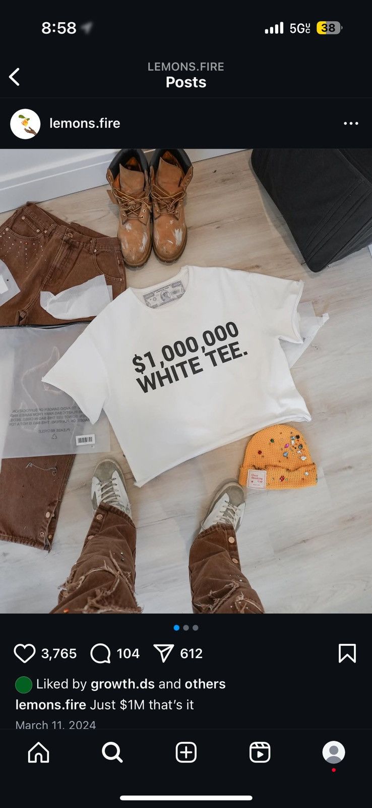 Other Lemons on fire LOF million dollar white tee Size US M / EU 48-50 / 2 - 3 Thumbnail