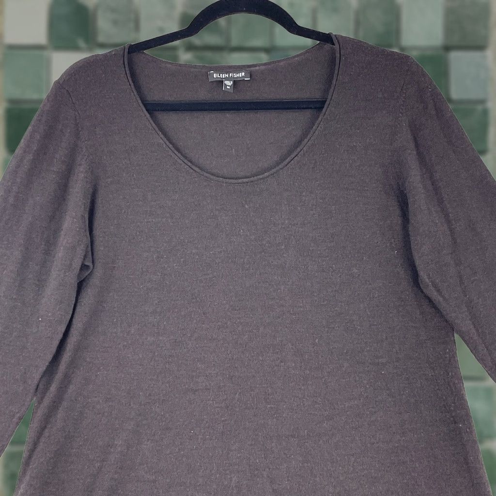 Eileen Fisher Eileen Fisher Tunic Shirt Womens Medium Brown 100% Wool Long Sleeve Pullover Size M / US 6-8 / IT 42-44 - 1 Thumbnail