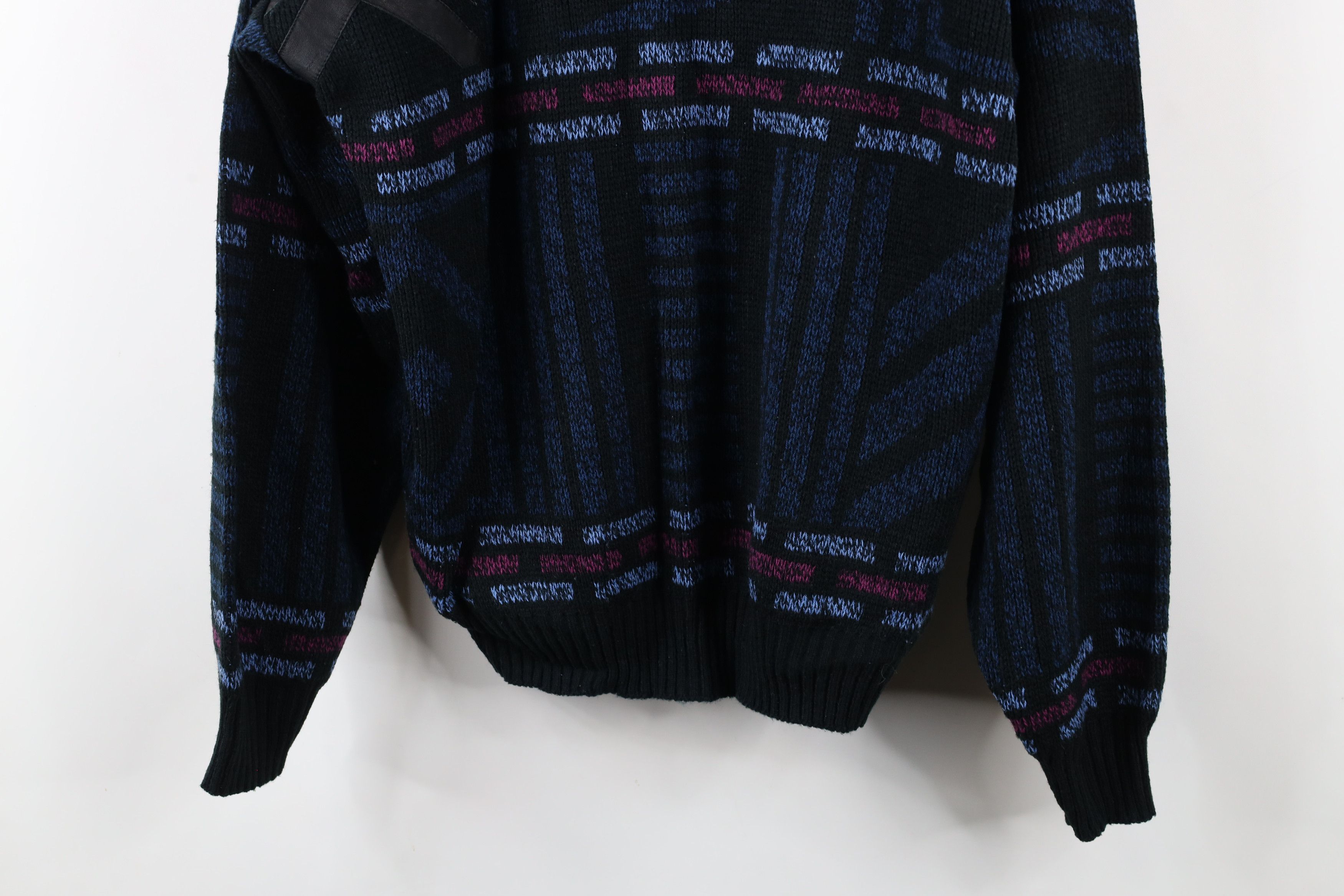 Vintage Vintage 90s Coogi Style Geometric Leather Trim Knit Sweater Size US L / EU 52-54 / 3 - 3 Thumbnail
