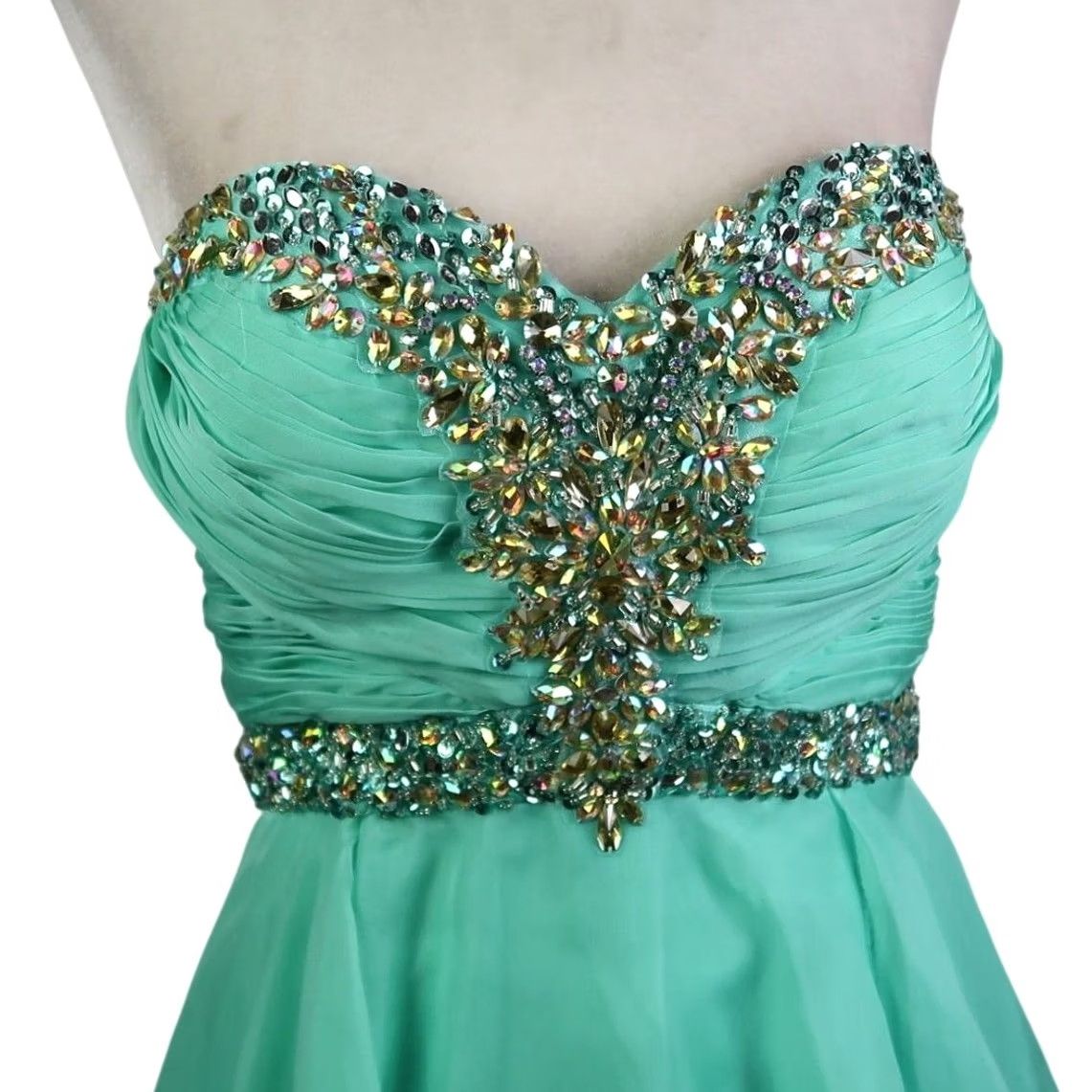 CO Samila & Co Ruffle Strapless Mini Prom Dress Aqua Green Jeweled 6 Size M / US 6-8 / IT 42-44 - 2 Thumbnail