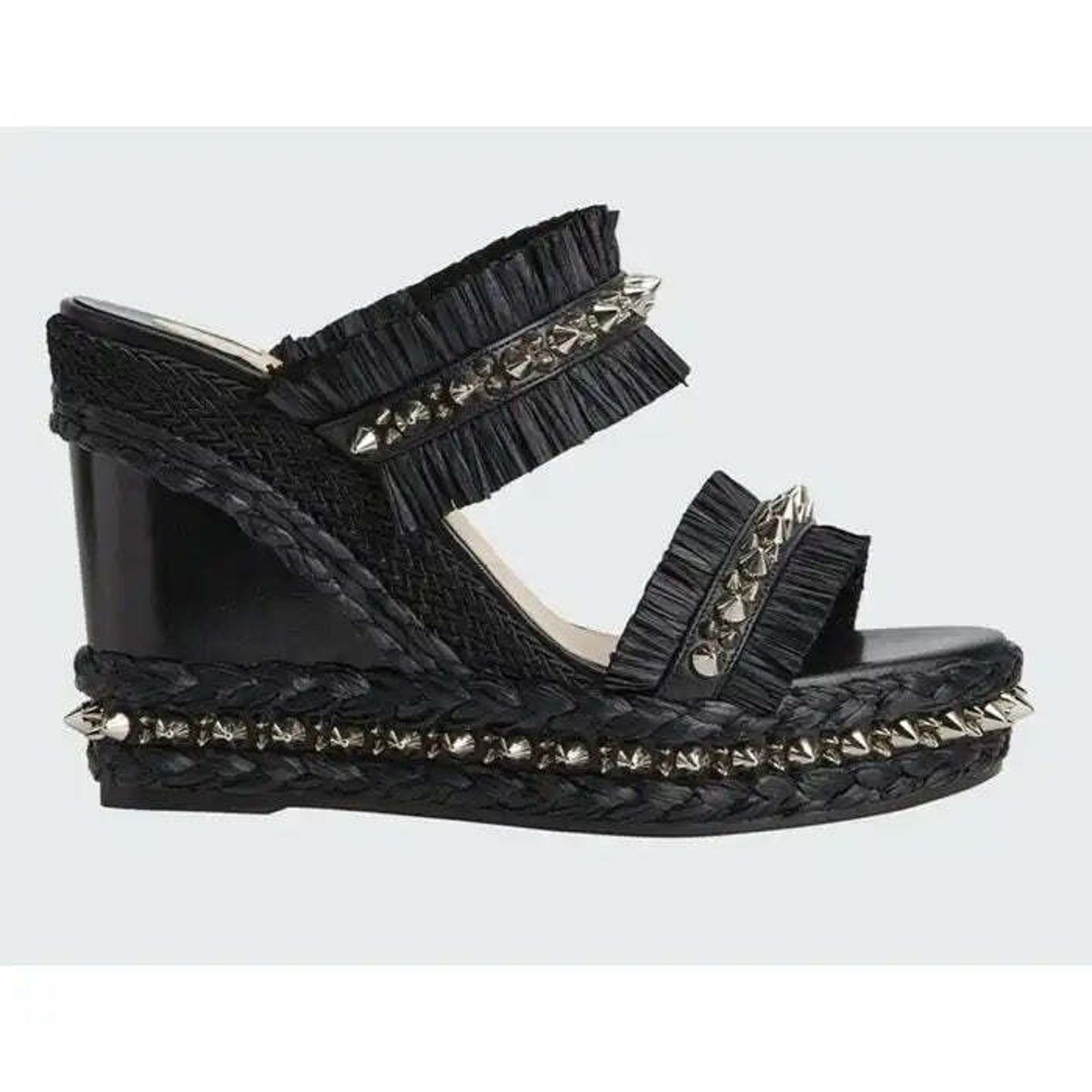 Christian Louboutin Voltinoudou 110 Black Raffia Wedge Slide Mule Sandal Heel 36 Size US 6 / IT 36 - 1 Thumbnail