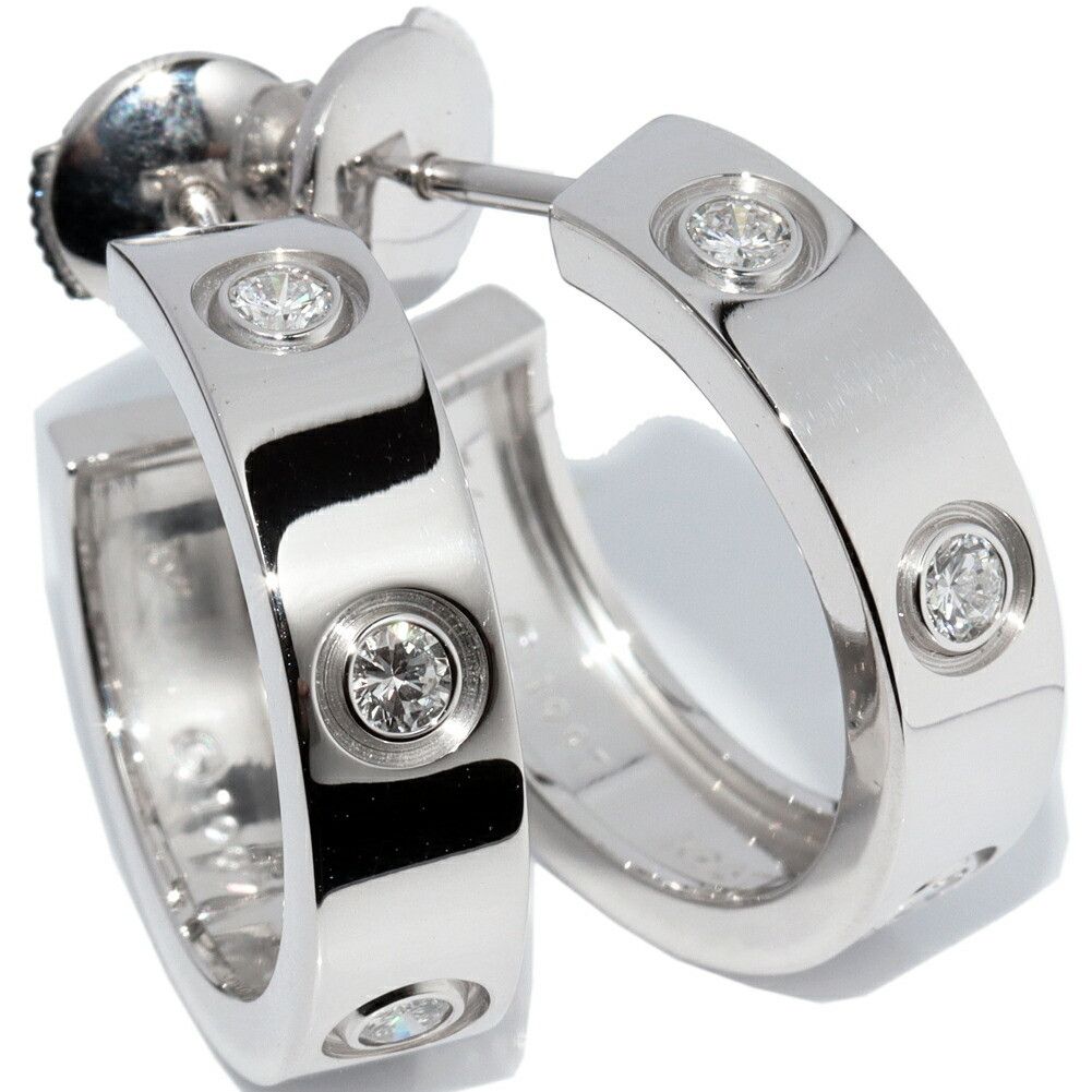 Cartier Cartier Cartier LOVE Au750 White Gold Diamond Earrings Calfskin Earrings B8022600 DUTY FREE for USA Size ONE SIZE - 1 Thumbnail