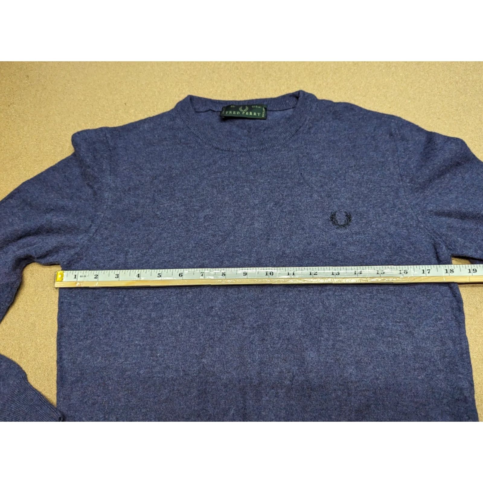 Fred Perry Fred Perry Mens Blue Sweater Wool Fleece Pullover Crewneck 40 / 102 cm Knit Jumper Casual Mens Size US L / EU 52-54 / 3 - 3 Thumbnail