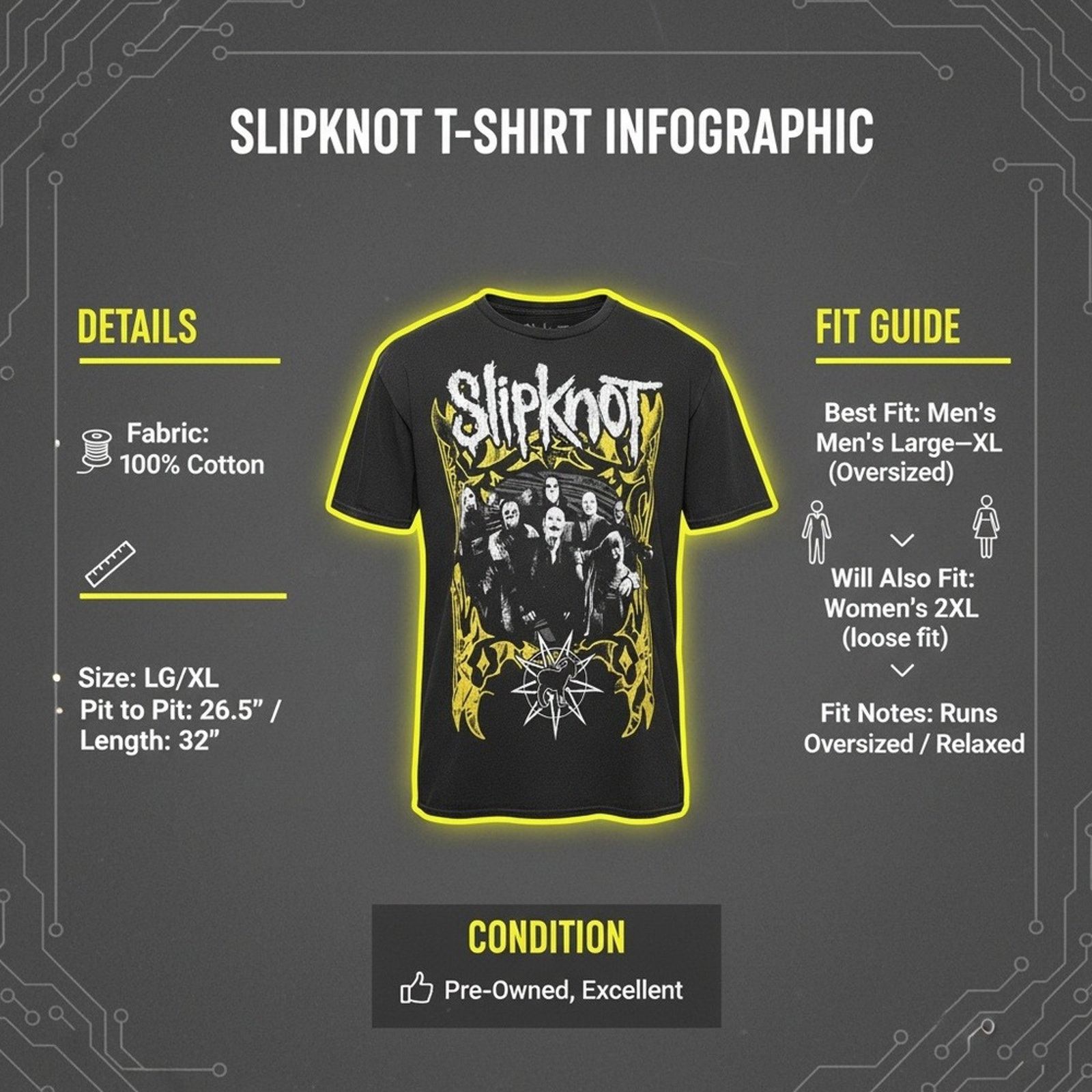 Slipknot Slipknot Band Graphic Tee Black Yellow LG/XL Size US XL / EU 56 / 4 - 7 Thumbnail