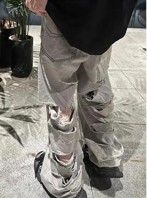 Homemade × Japanese Brand × Jean Y2K Unisex Wide Leg Distressed Back Ripped Jeans Size US 30 / EU 46 - 1 Thumbnail