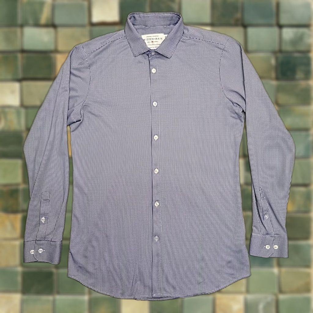 Mizzen+Main VINTAGE Mizzen+Main Shirt XL Tall Trim Fit Blue Micro Check Spinnaker Long Sleeve USA Size US XL / EU 56 / 4 - 1 Thumbnail