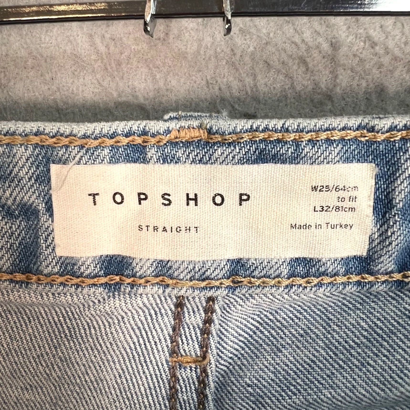 Topshop Topshop Womens Jeans Straight High-Waisted 25 Light Wash Denim Raw Hem Blue Size 42" / US 20 - 3 Thumbnail