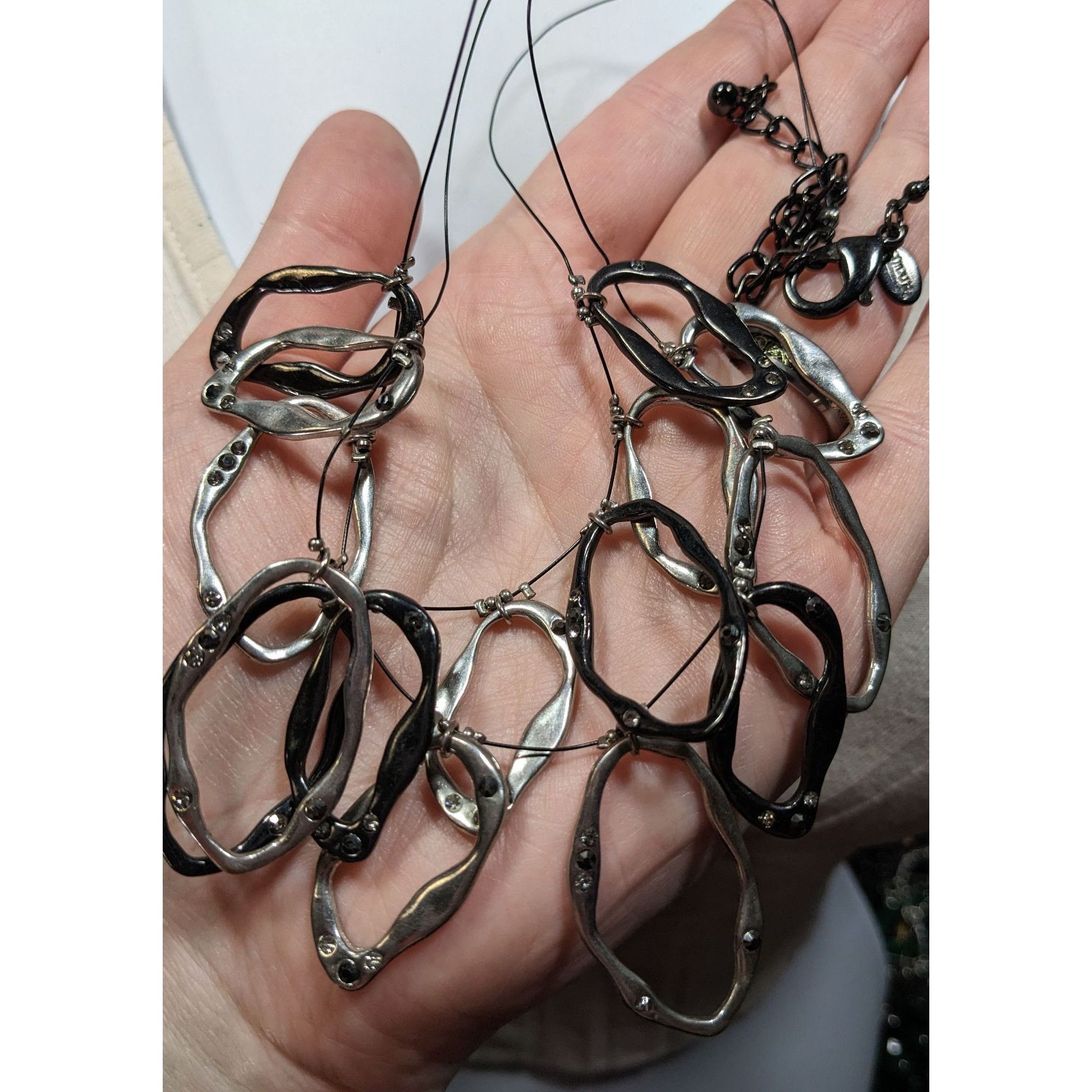 Chicos Chico's Brutalist Hammered Open Ring Rhinestone Necklace Size ONE SIZE - 5 Thumbnail