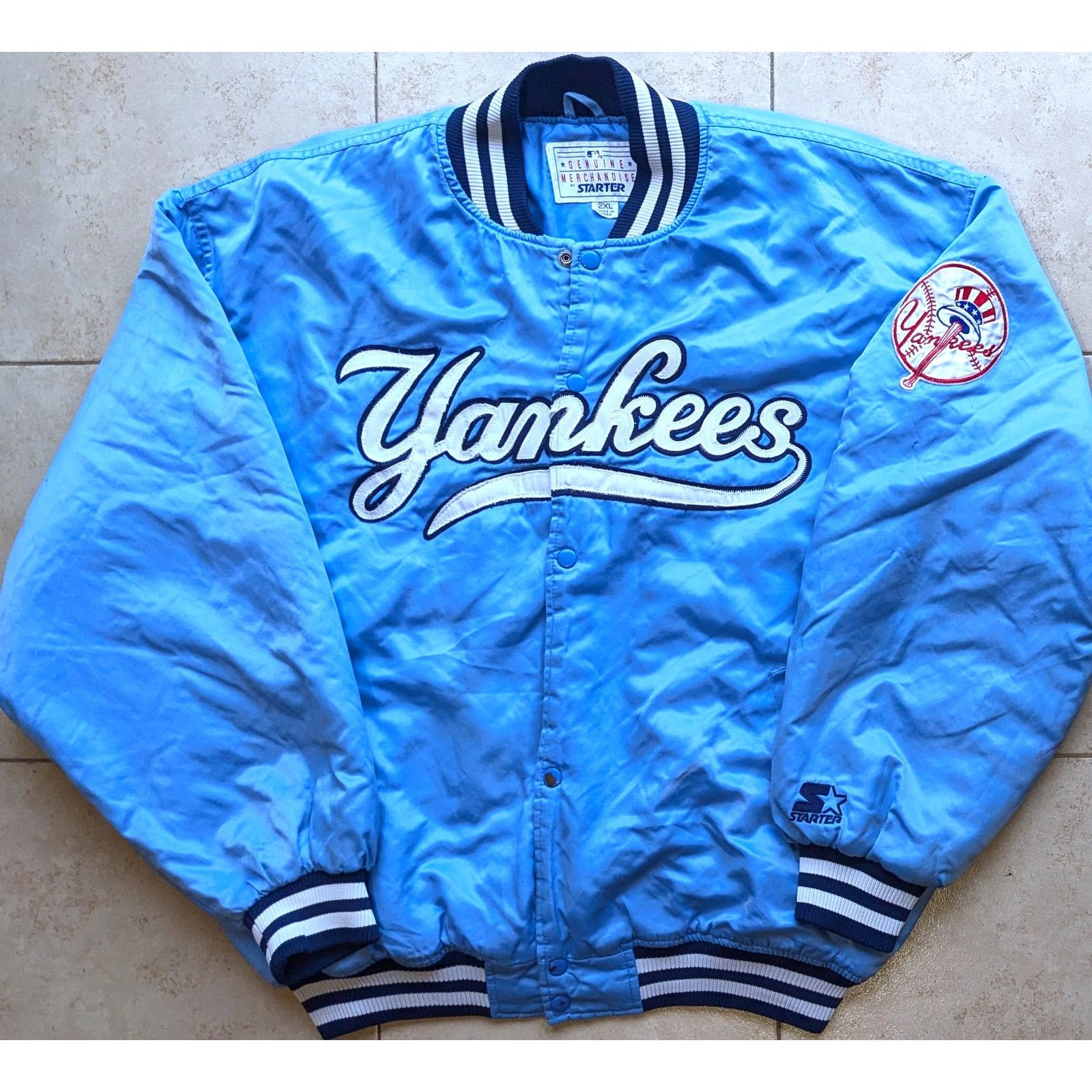 MLB × Starter NY Yankees 90s STARTER satin BABY BLUE bomber 2XL MLB vtg Size US XXL / EU 58 / 5 - 2 Thumbnail
