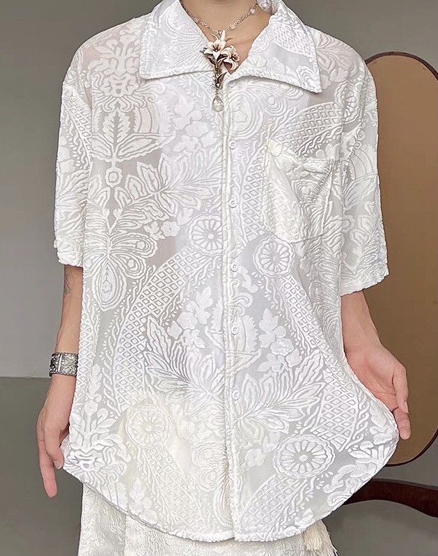 Japanese Brand × Vintage Retro floral lace cuban collar button up shirt Size US L / EU 52-54 / 3 - 3 Thumbnail